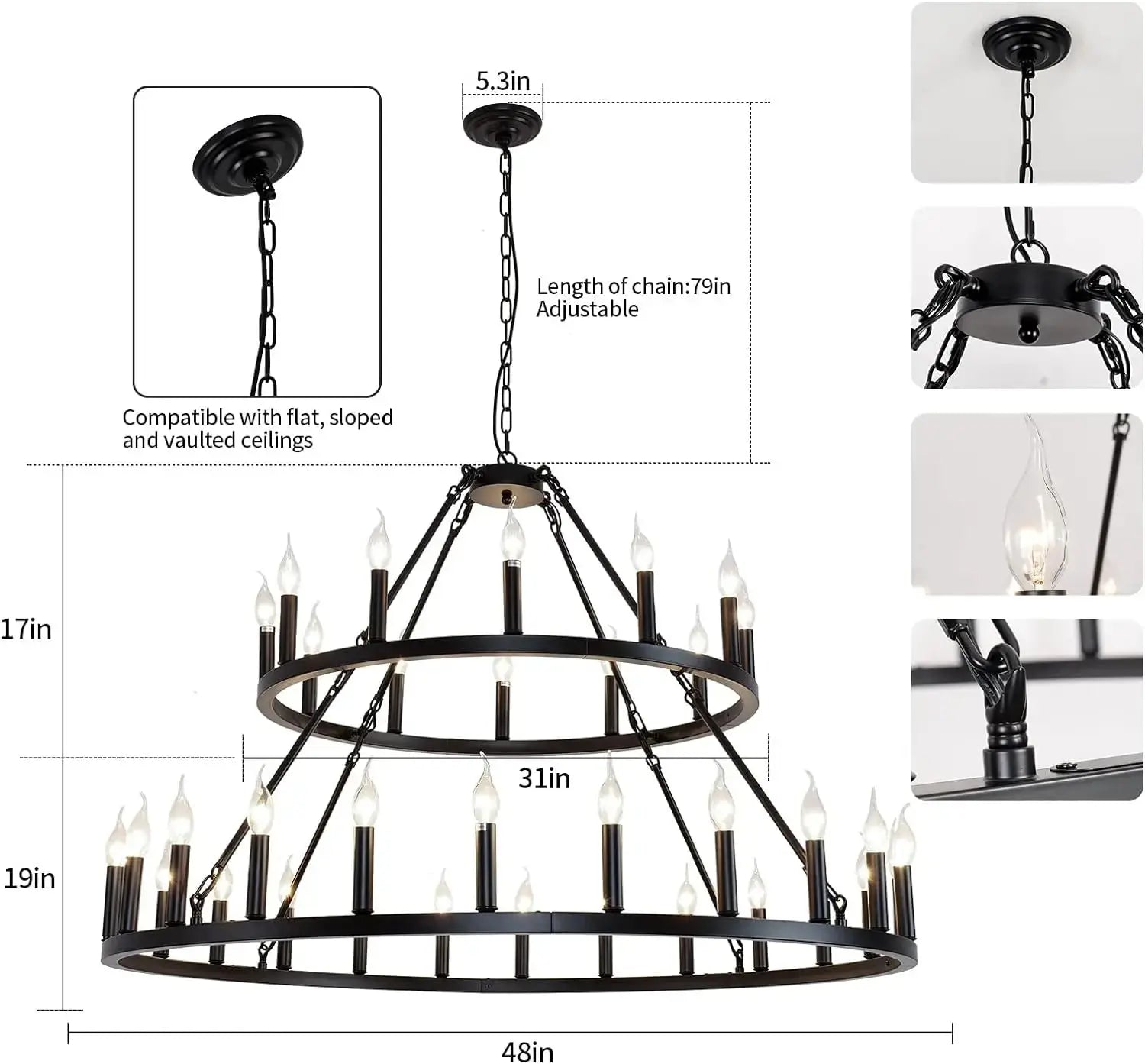 Rustic 48-inch 2 Tier Wagon Wheel Chandelier