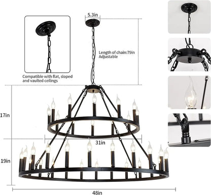 Rustic 48-inch 2 Tier Wagon Wheel Chandelier