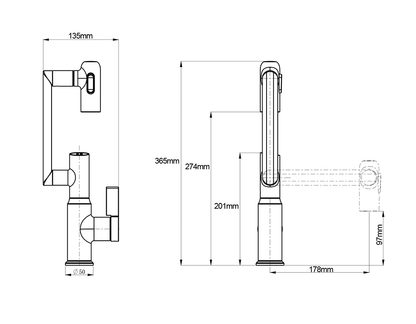 Emfurn Single Hole Rotatable Faucet with Digital Temperature Display