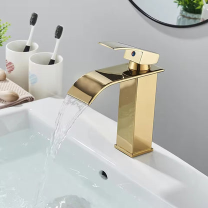 Brushed Gold Waterfall Bathroom Faucet