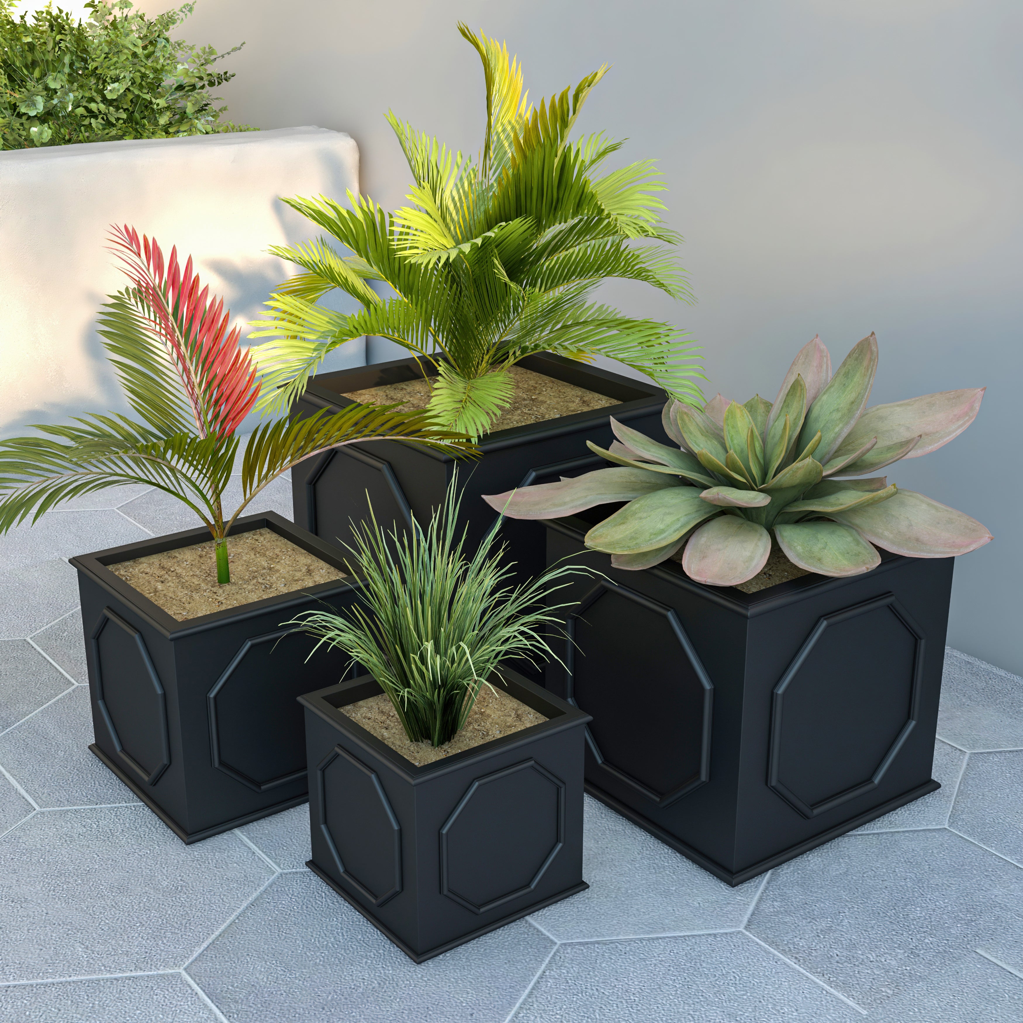 Sprout Series Poly Stone Planter in Black