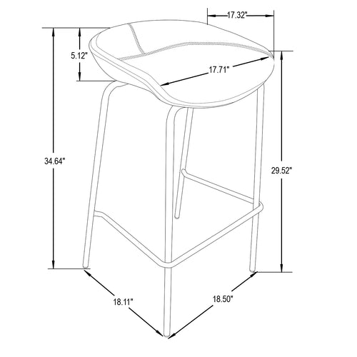 Servos Modern Barstool with Upholstered Faux Leather Seat and Powder Coated Iron Frame in Black