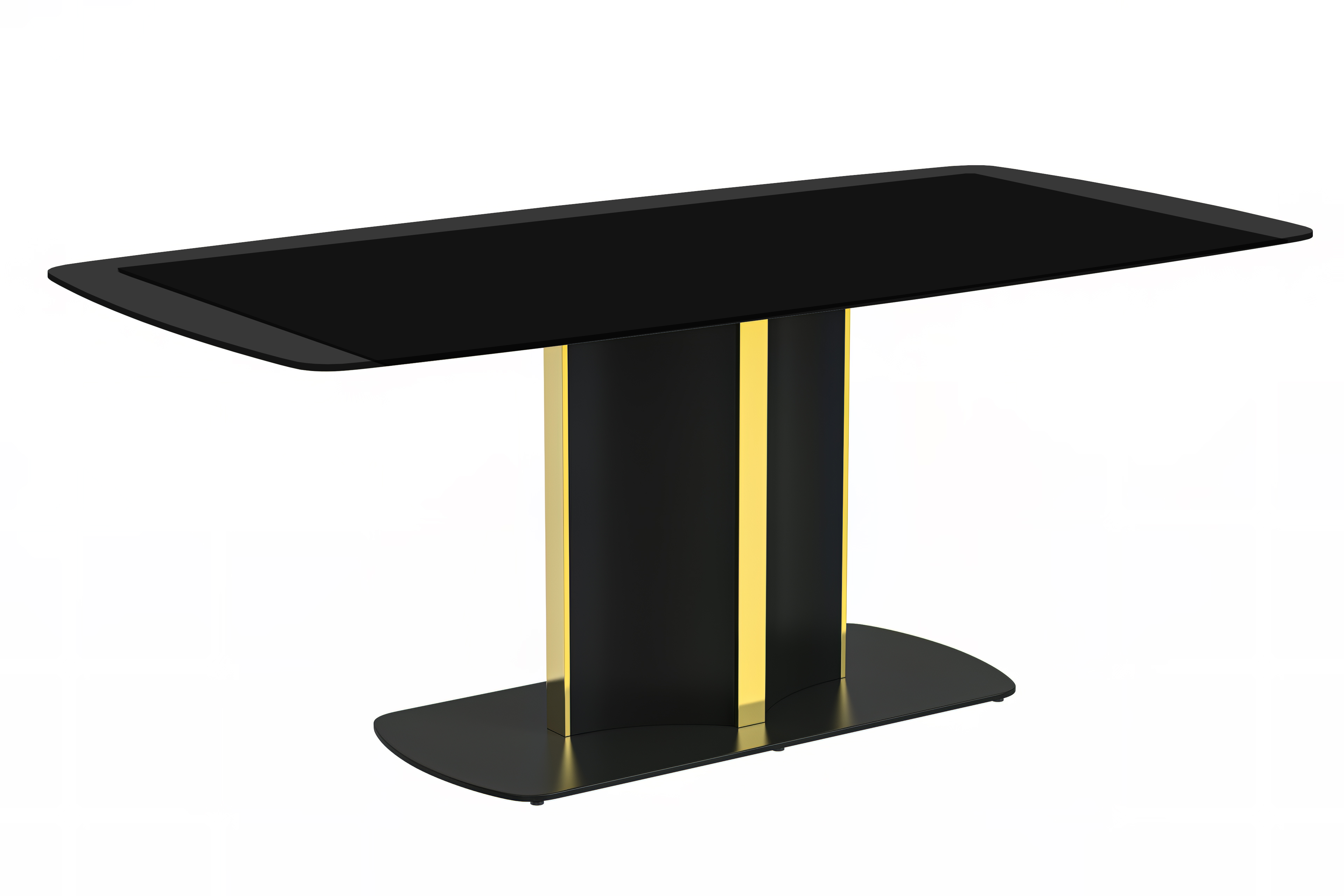 Sylva Series Modern Dining Table Black and Gold Base, With 55 Black Glass Top