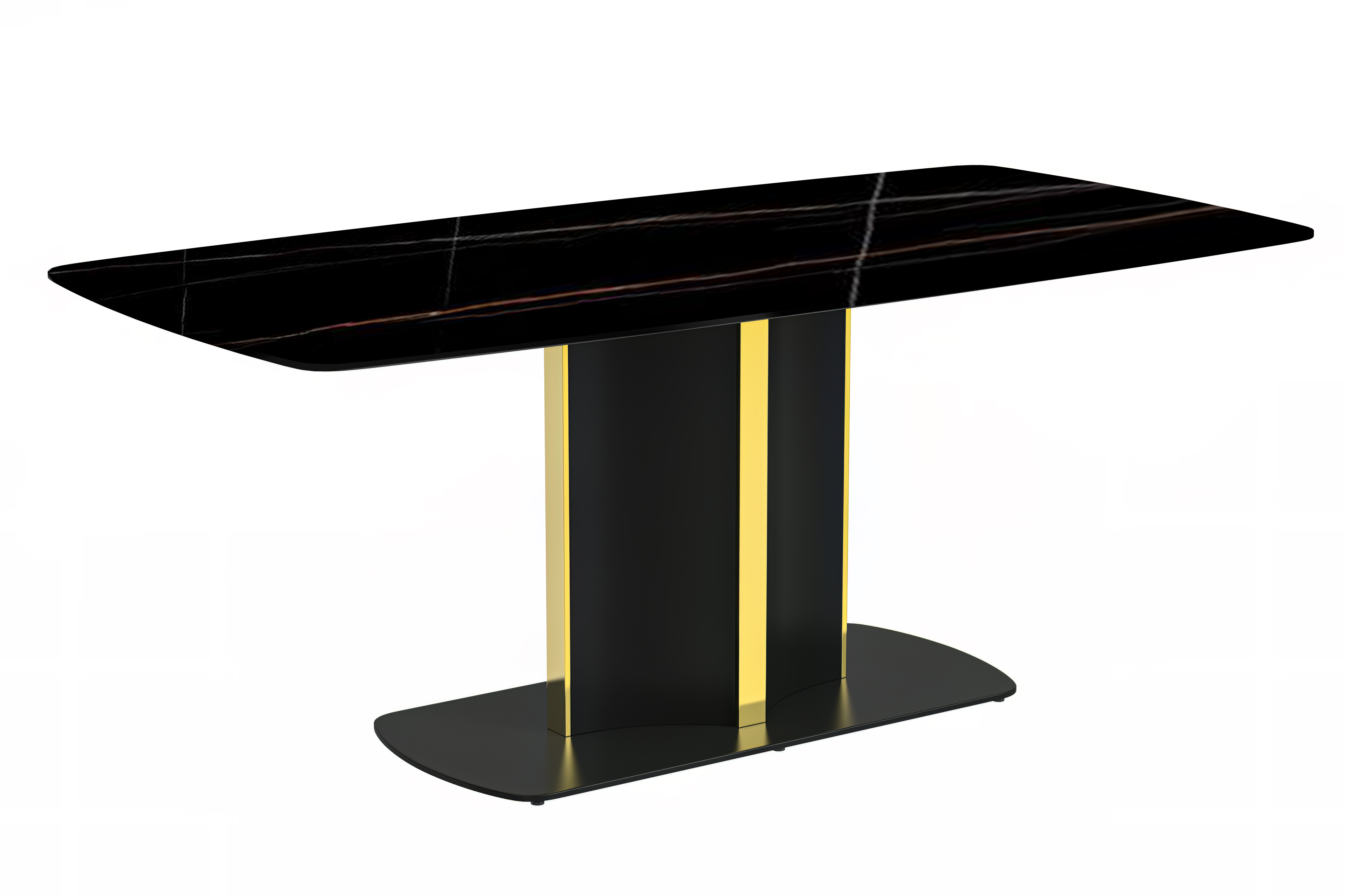 Sylva Series Modern Dining Table Black and Gold Base, With 55 Black/Gold Sintered Stone Top