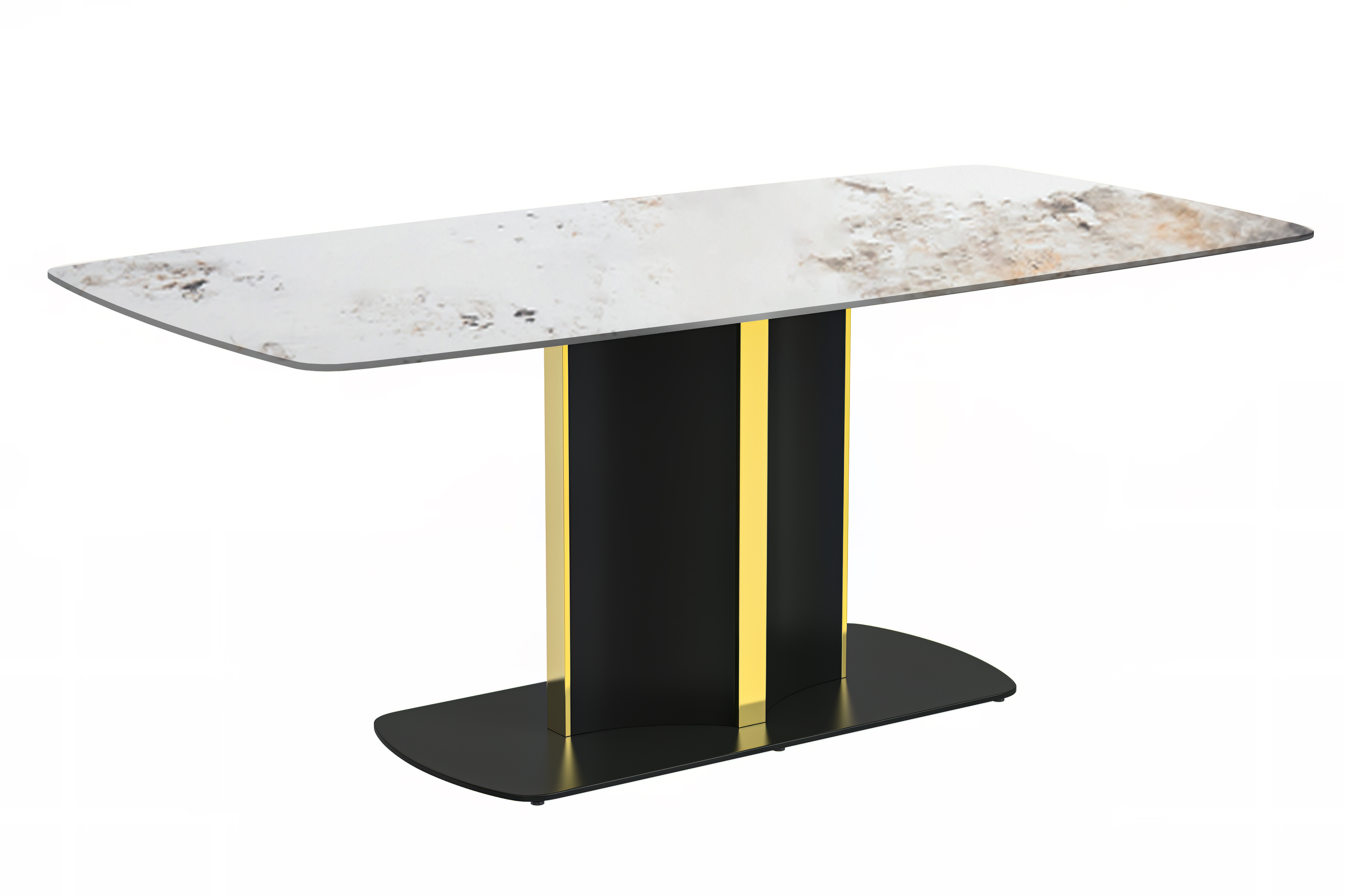 Sylva Series Modern Dining Table Black and Gold Base, With 55 White Grey Sintered Stone Top