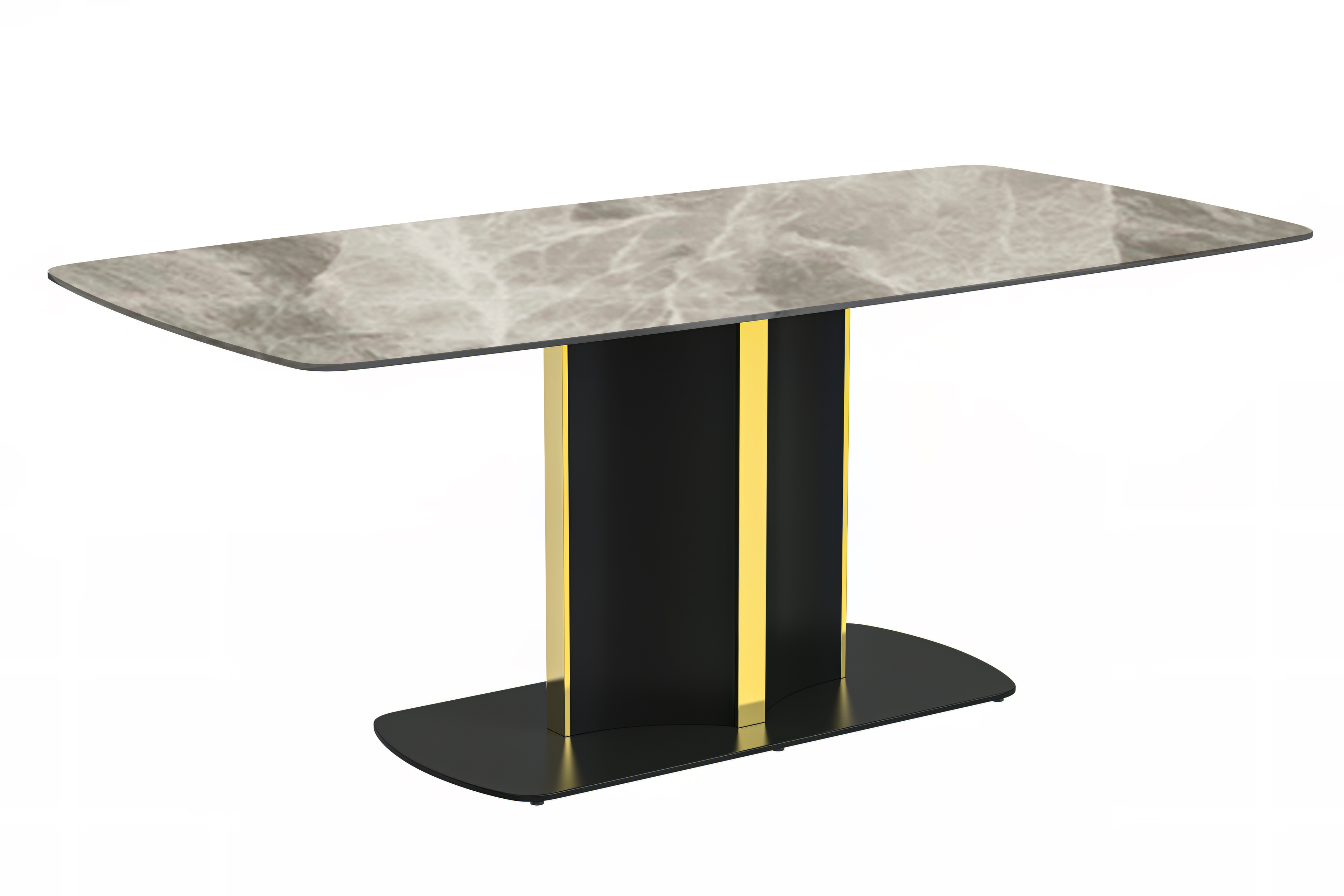 Sylva Series Modern Dining Table Black and Gold Base, With 55 Deep Grey Sintered Stone Top