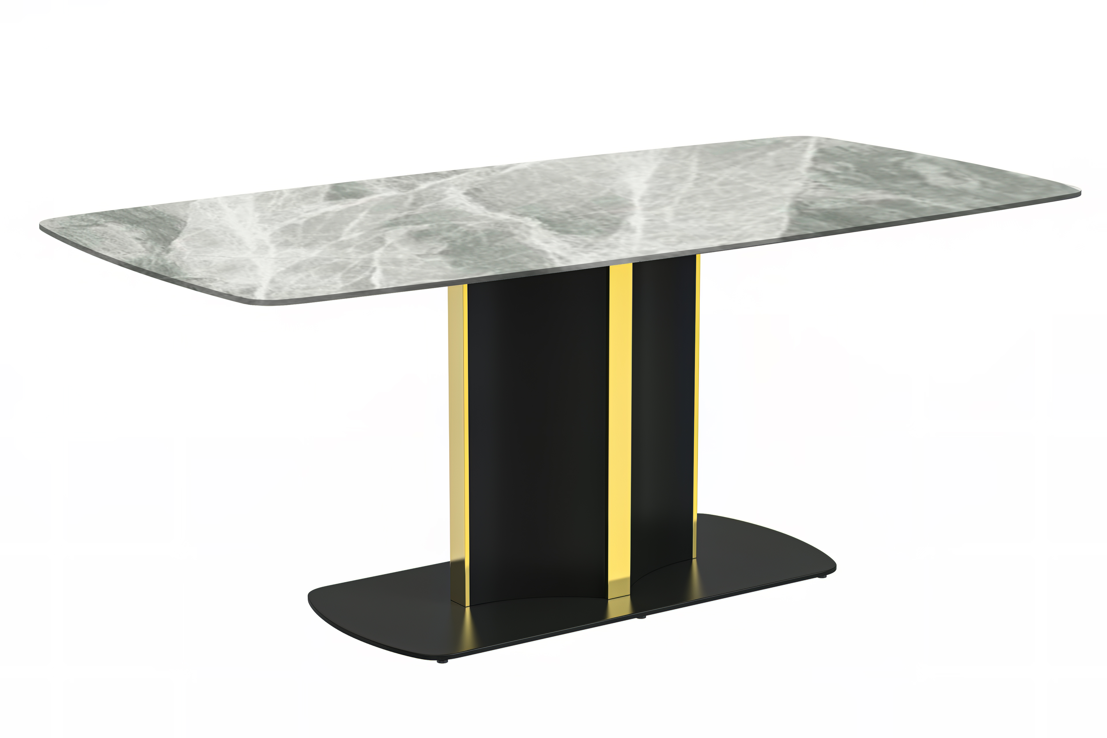 Sylva Series Modern Dining Table Black and Gold Base, With 55 Light Grey Sintered Stone Top