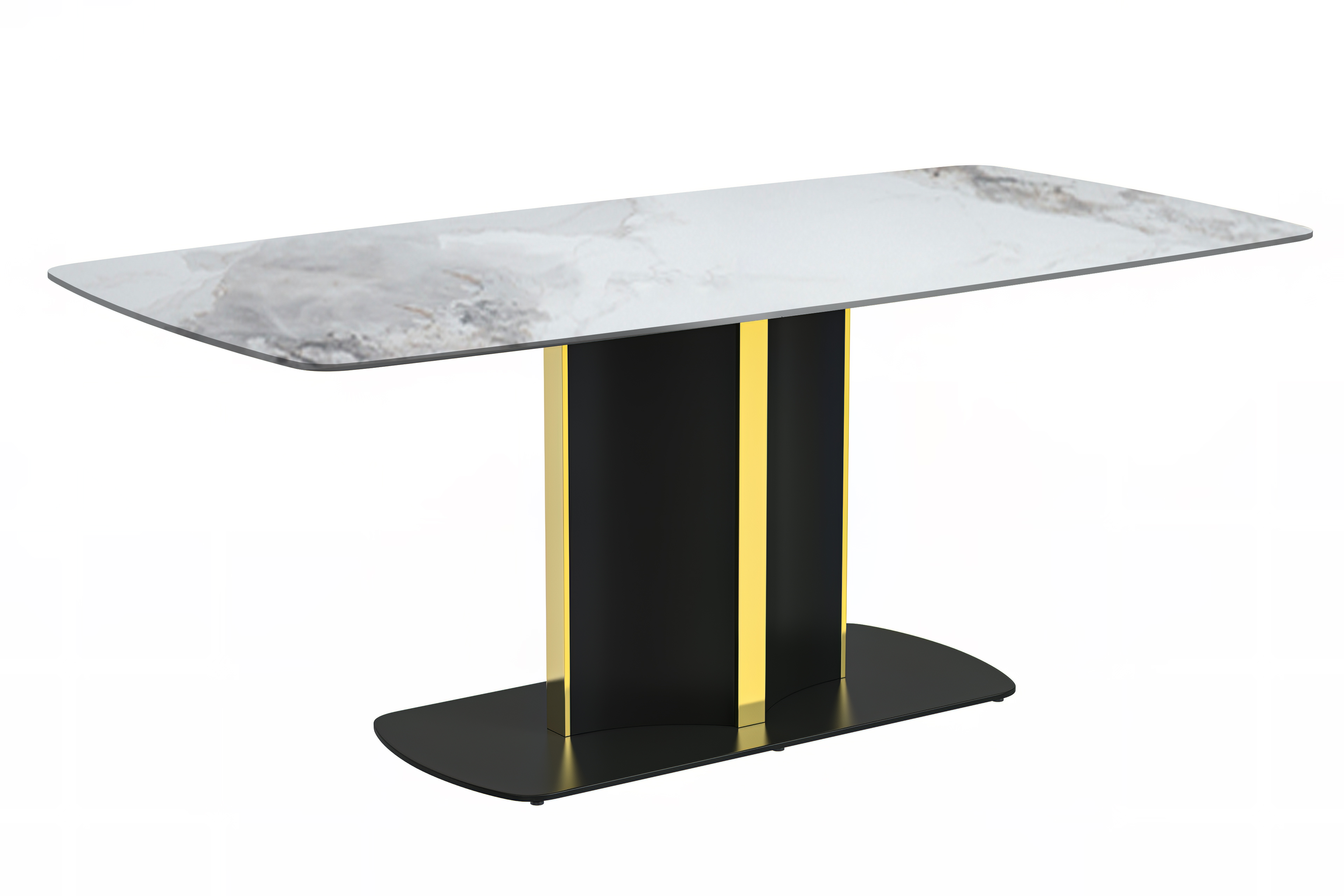 Sylva Series Modern Dining Table Black and Gold Base, With 55 Medium Grey Sintered Stone Top