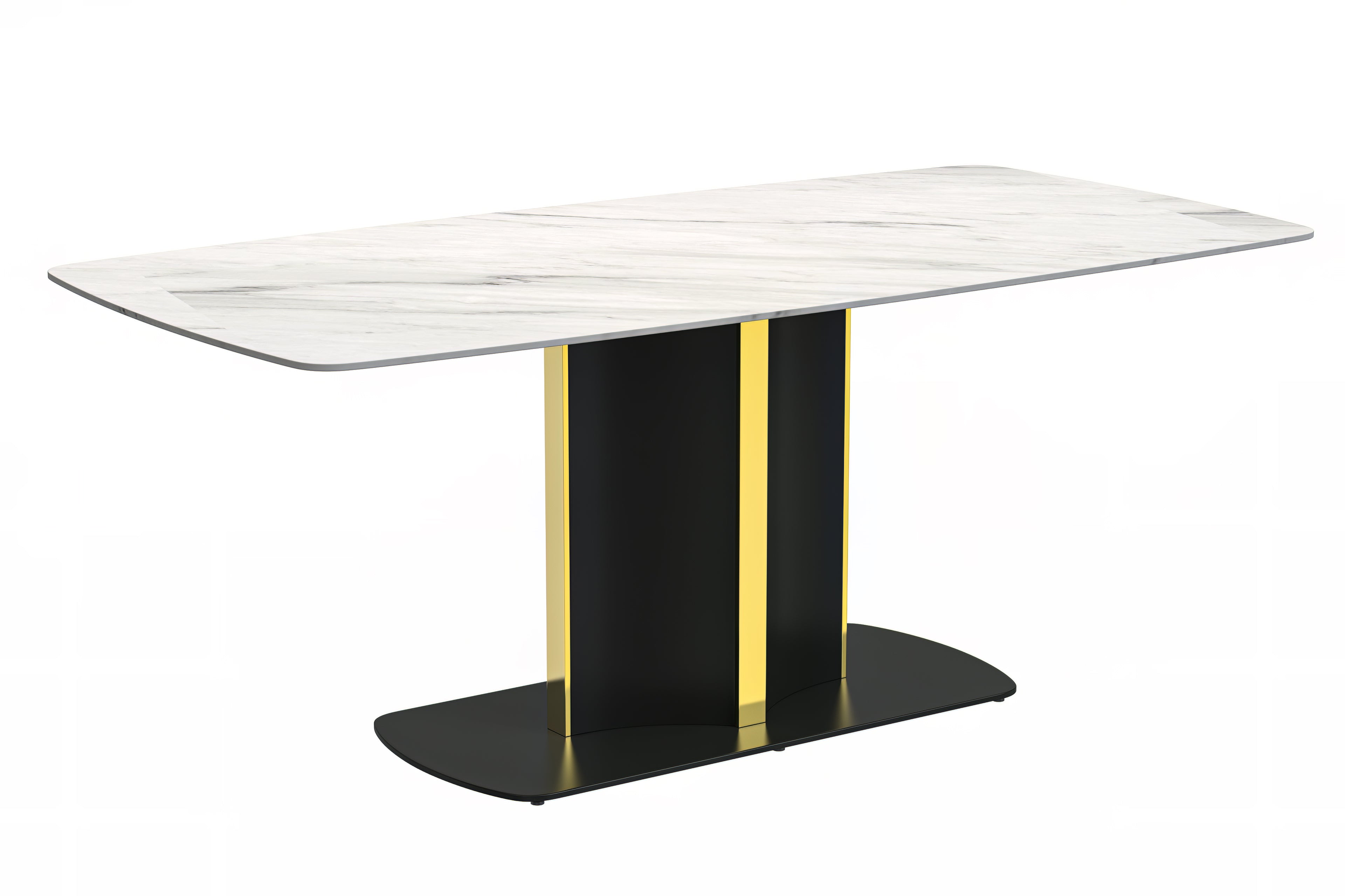 Sylva Series Modern Dining Table Black and Gold Base, With 55 White Sintered Stone Top