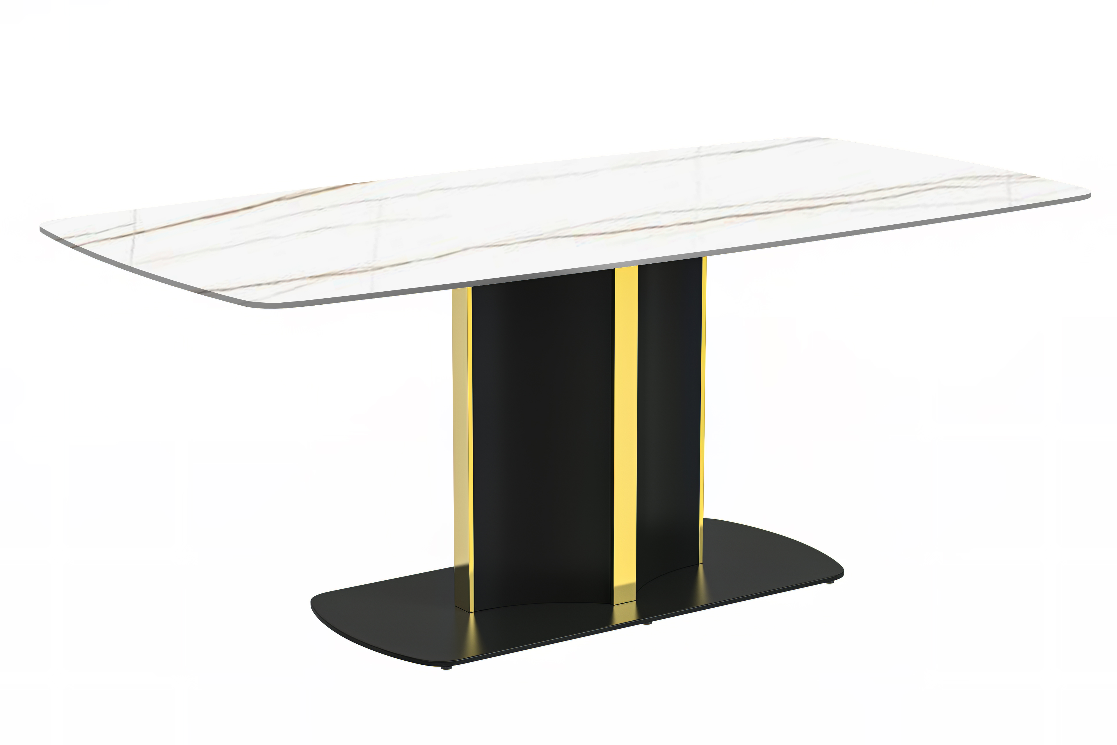 Sylva Series Modern Dining Table Black and Gold Base, With 55 White/Gold Sintered Stone Top