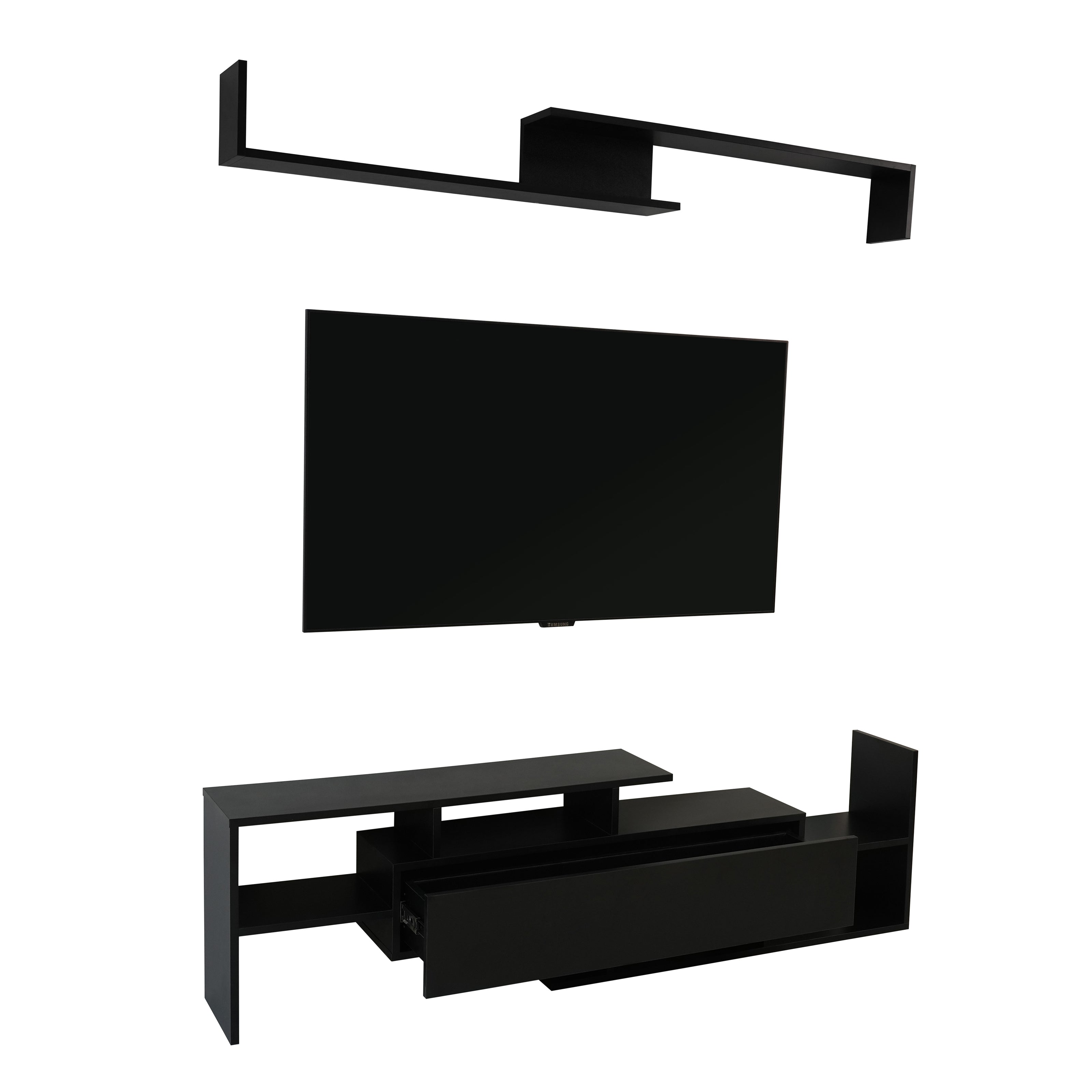 Surrey Modern TV Stand with MDF Shelves and Bookcase in Ebony