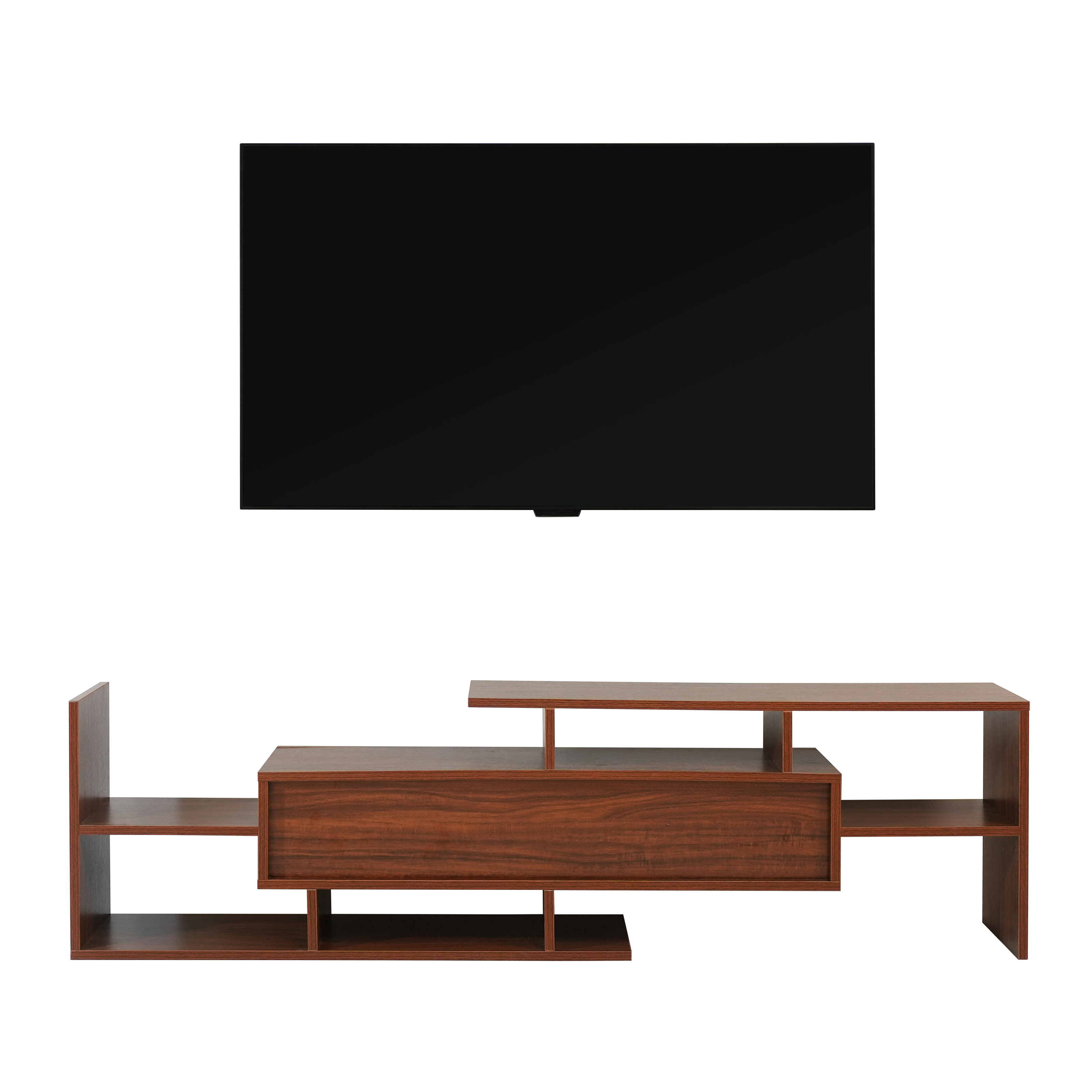 Surrey Modern TV Stand with MDF Shelves and Bookcase in Ebony