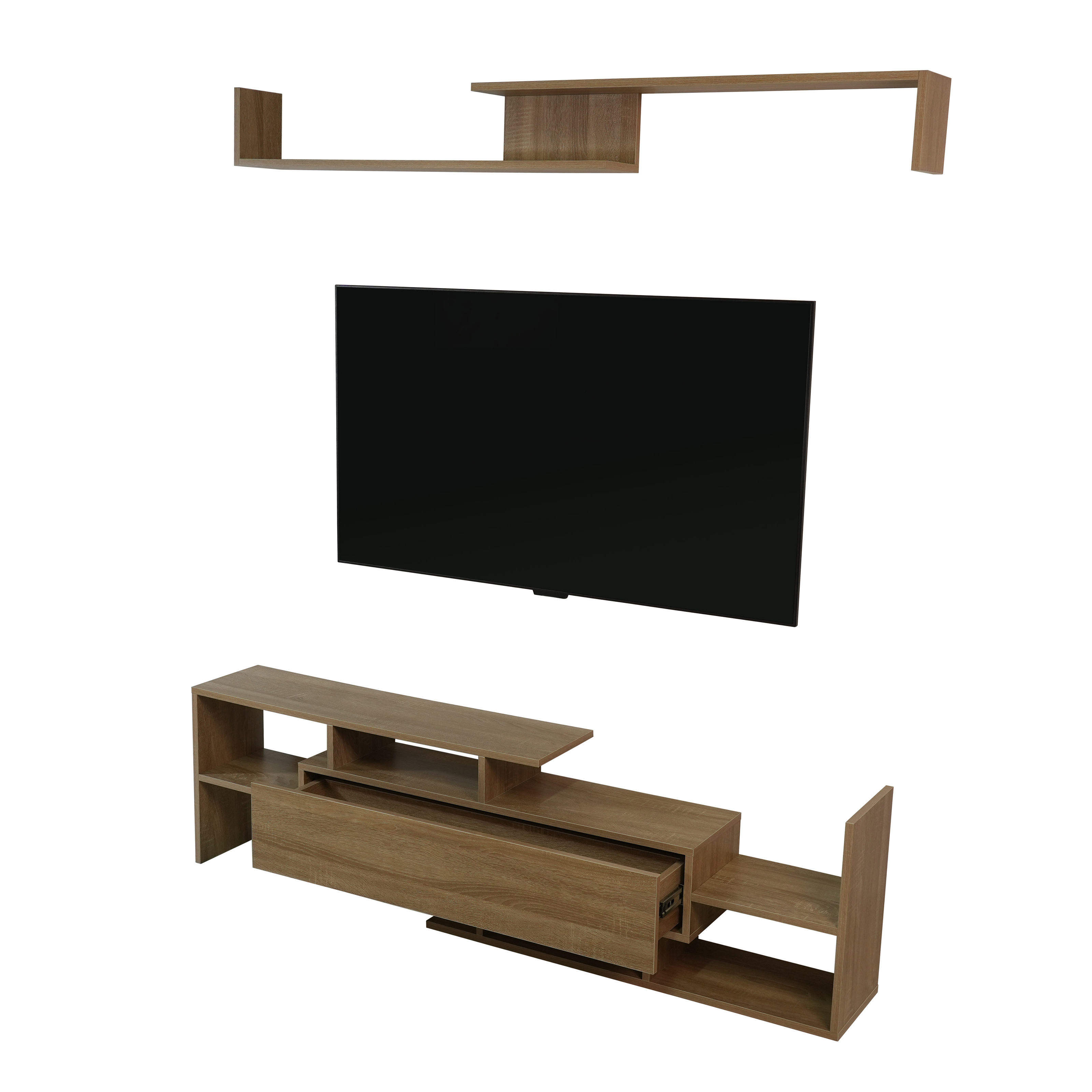 Surrey Modern TV Stand with MDF Shelves and Bookcase in Ebony