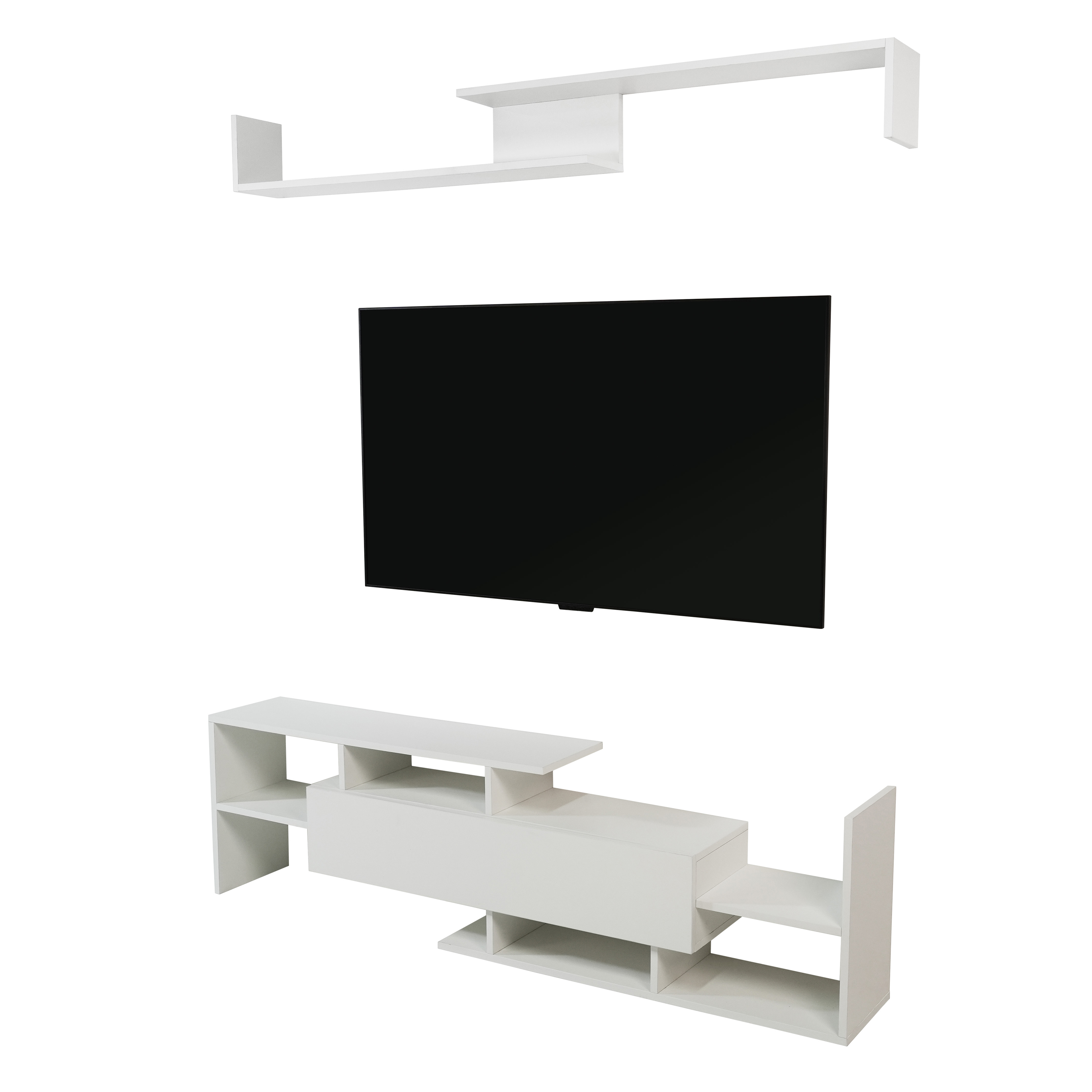 Surrey Modern TV Stand with MDF Shelves and Bookcase in Ebony