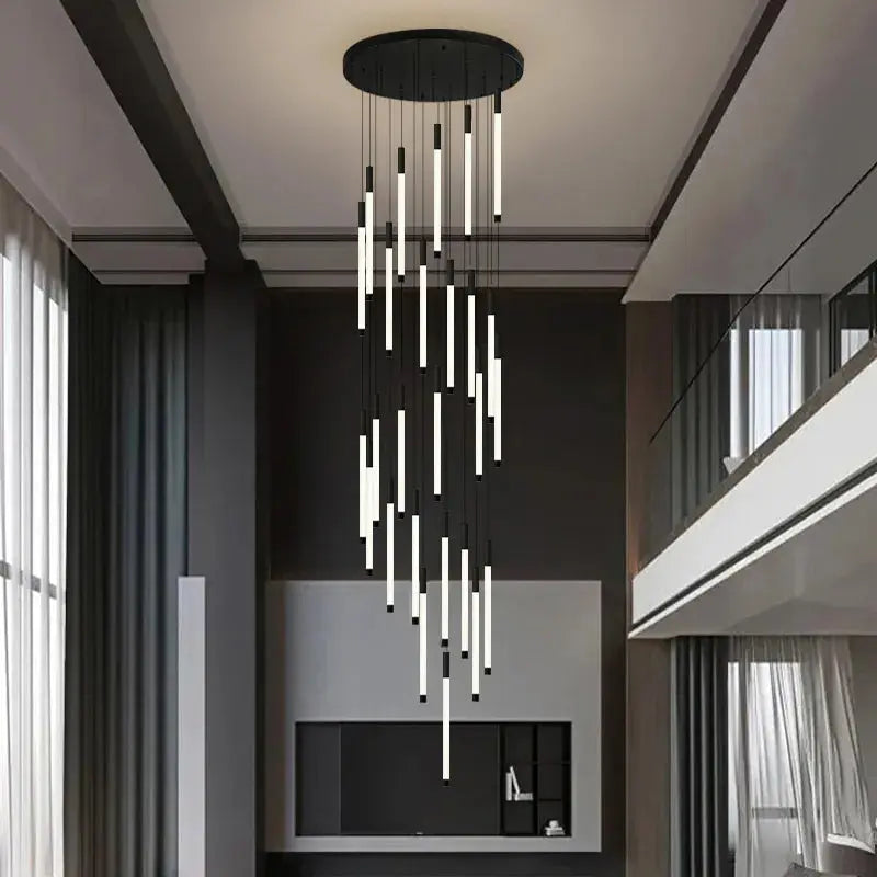 Atia Modern Long Chandelier For Staircase Black/Gold/Silver
