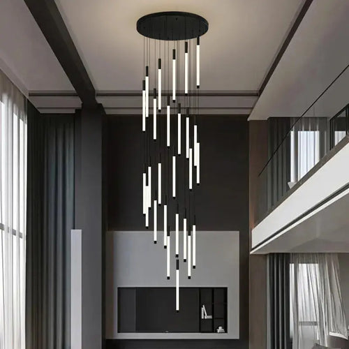 Atia Modern Long Chandelier For Staircase Black/Gold/Silver