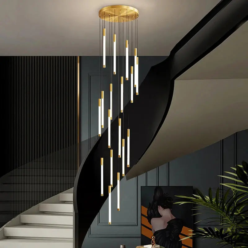 Atia Modern Long Chandelier For Staircase Black/Gold/Silver