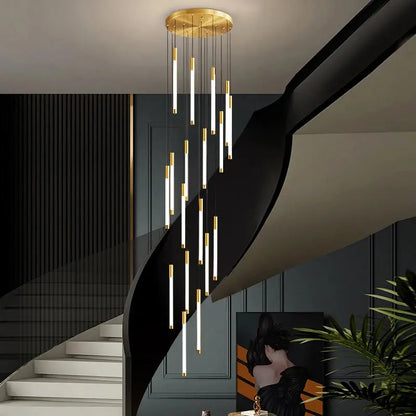 Atia Modern Long Chandelier For Staircase Black/Gold/Silver