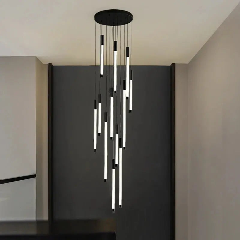 Atia Modern Long Chandelier For Staircase Black/Gold/Silver