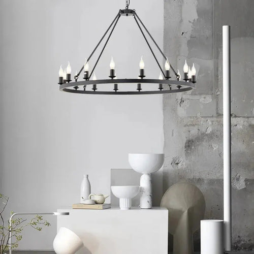 16-Light Round Wagon Wheel Chandelier Black/Gold/Silver