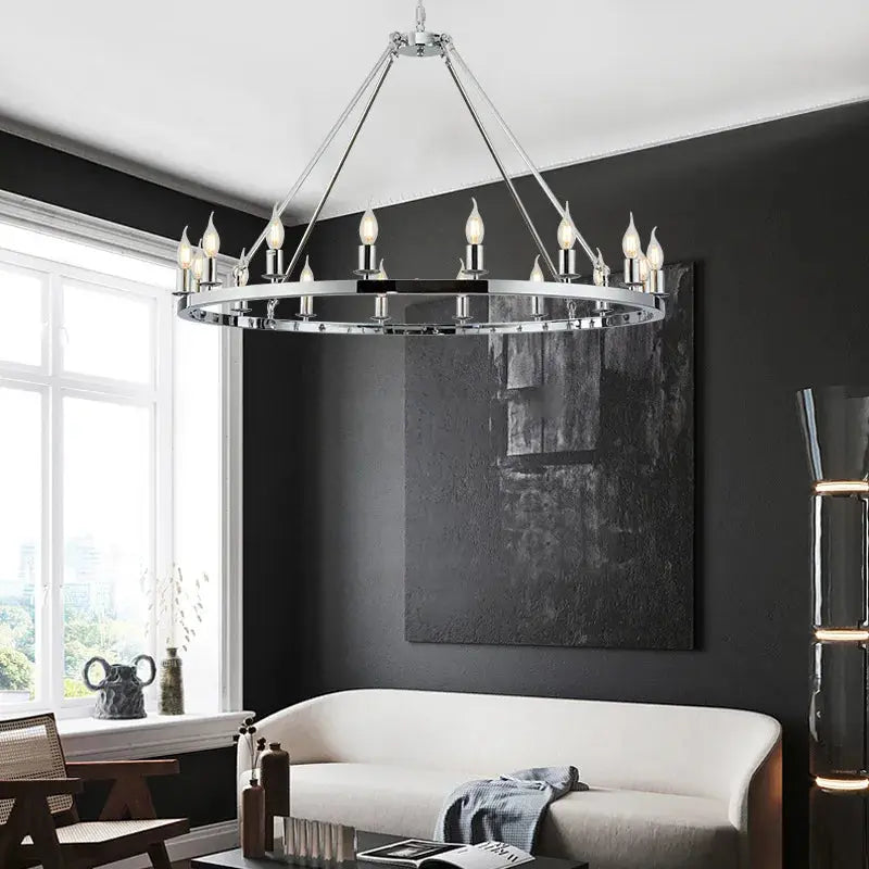 16-Light Round Wagon Wheel Chandelier Black/Gold/Silver