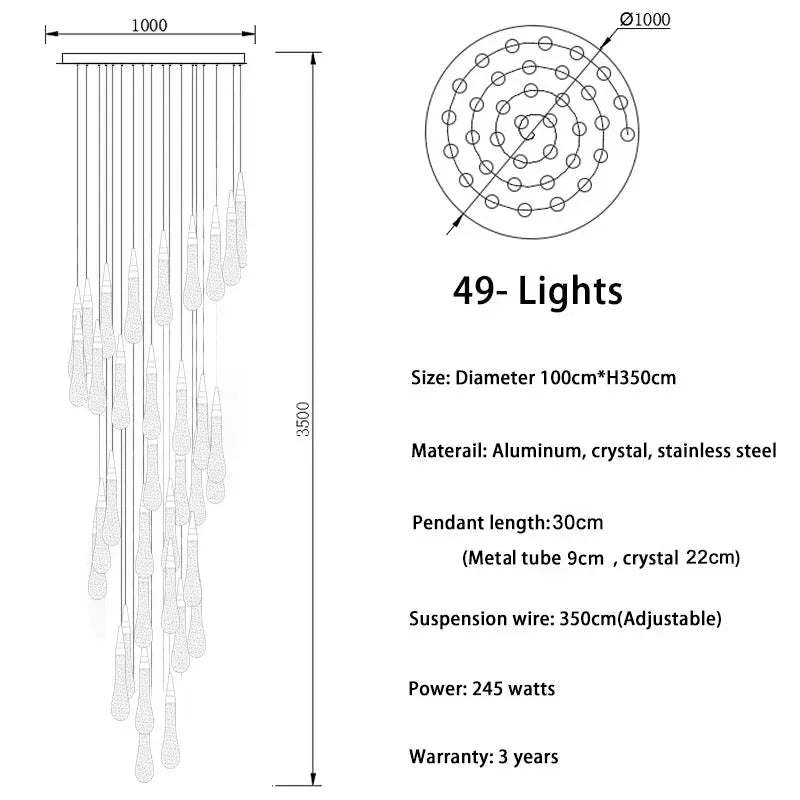 Spiral Raindrop Staircase Ceiling Lighting