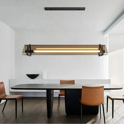Classic Modern Linear Pendant Lamp Over Dining Table