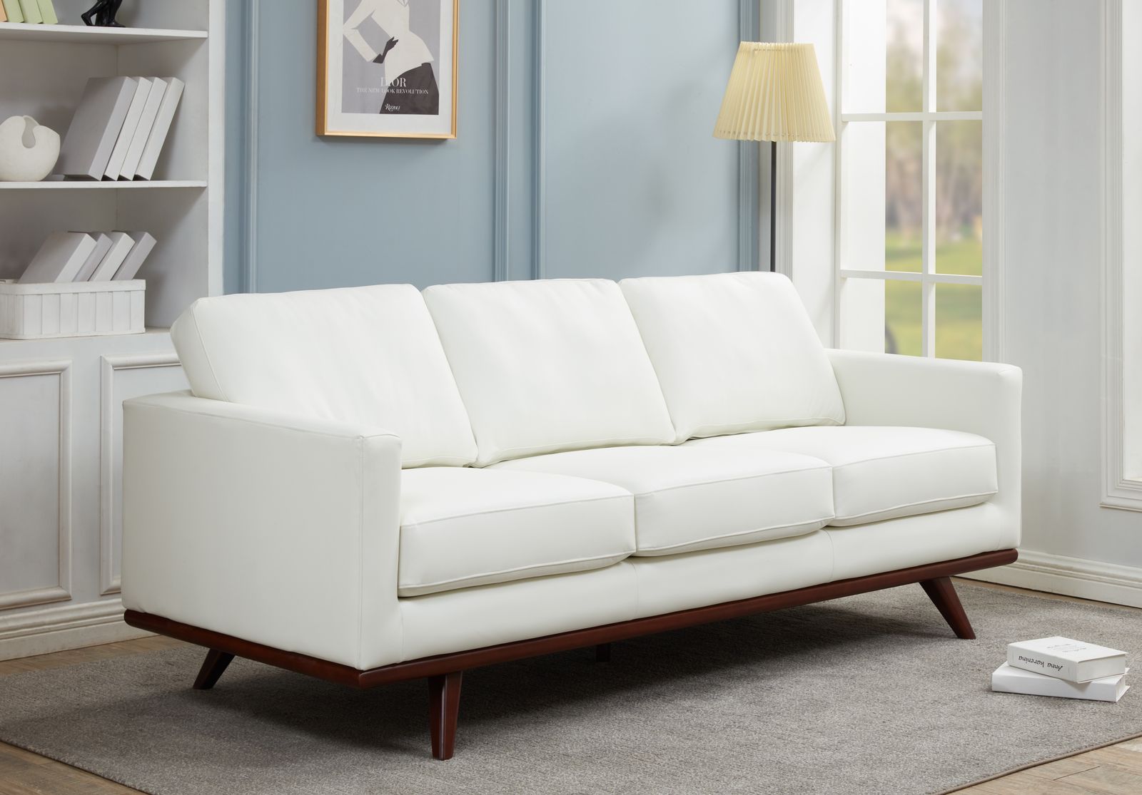 Edvin Leather Sofa - Birch Wood Base