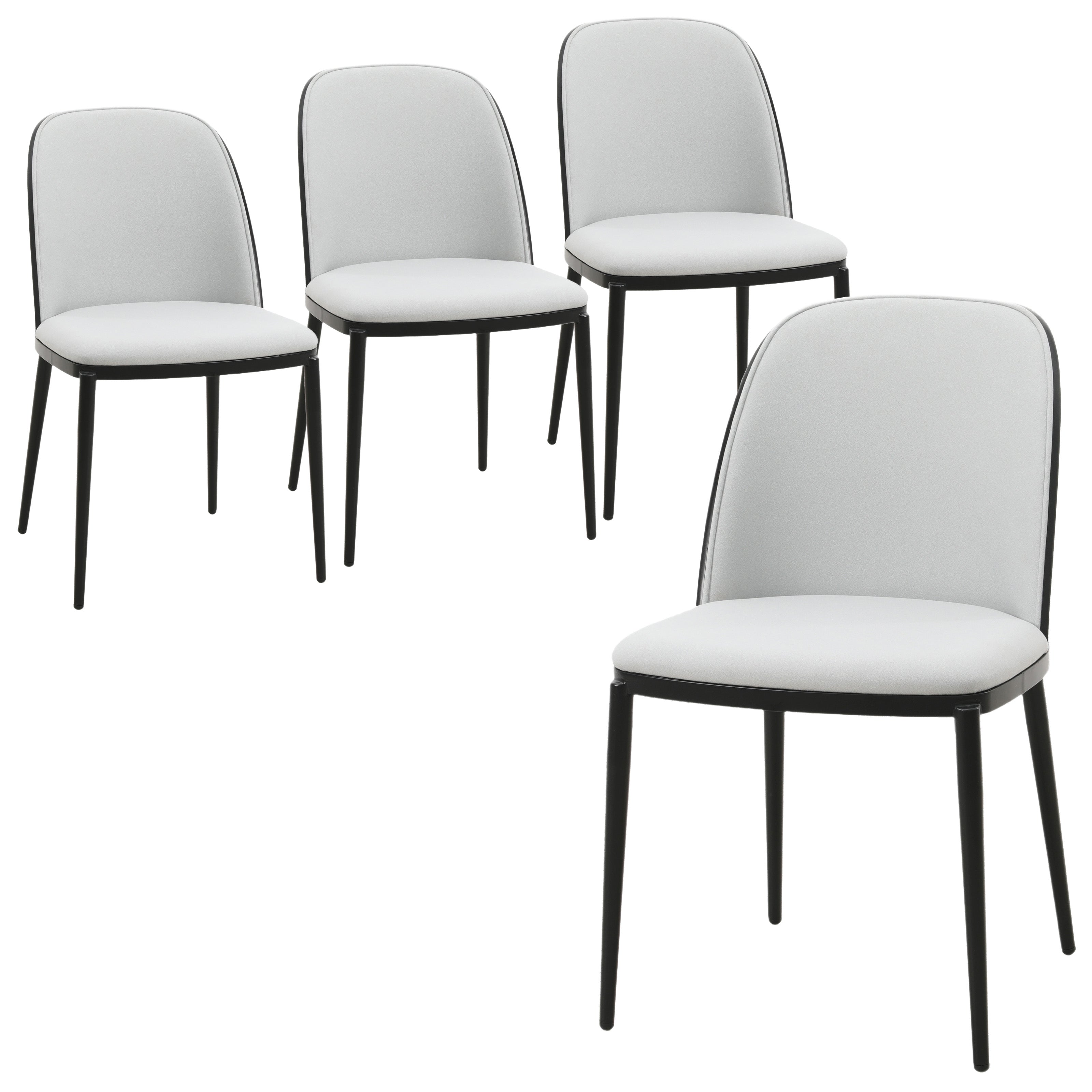 Tule Mid-Century Modern Dining Side Chair with Velvet Seat and Steel Frame Set of 4