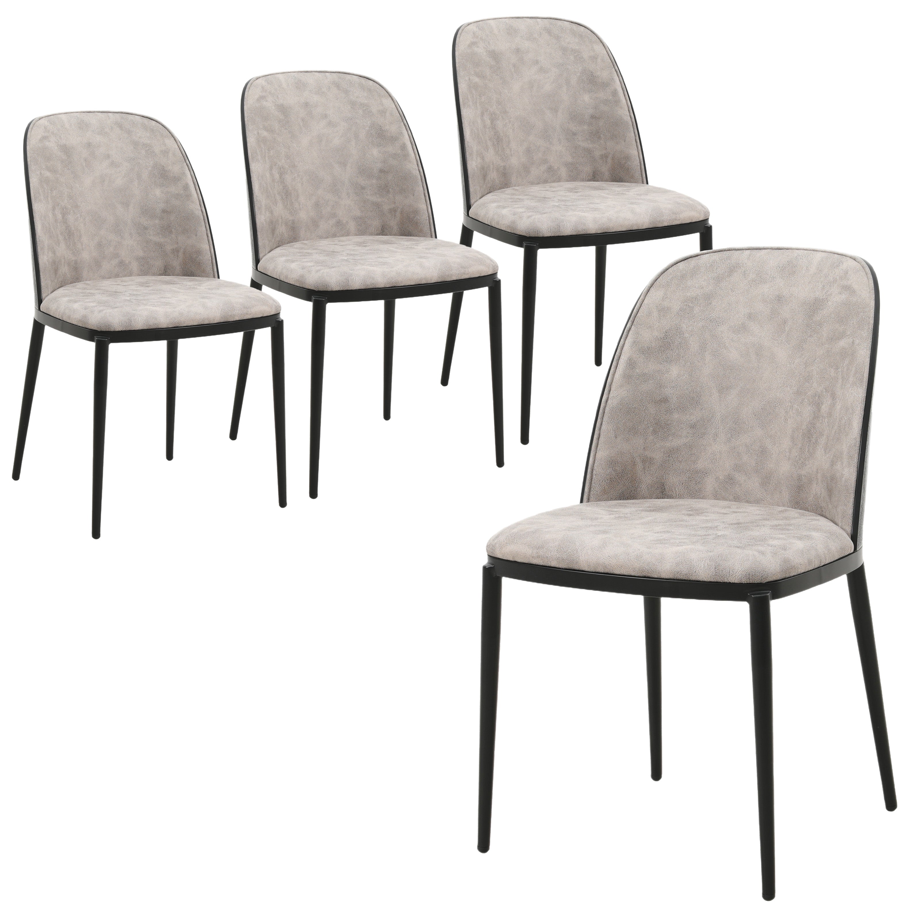 Tule Mid-Century Modern Dining Side Chair with Sueade Fabric Seat and Steel Frame Set of 4