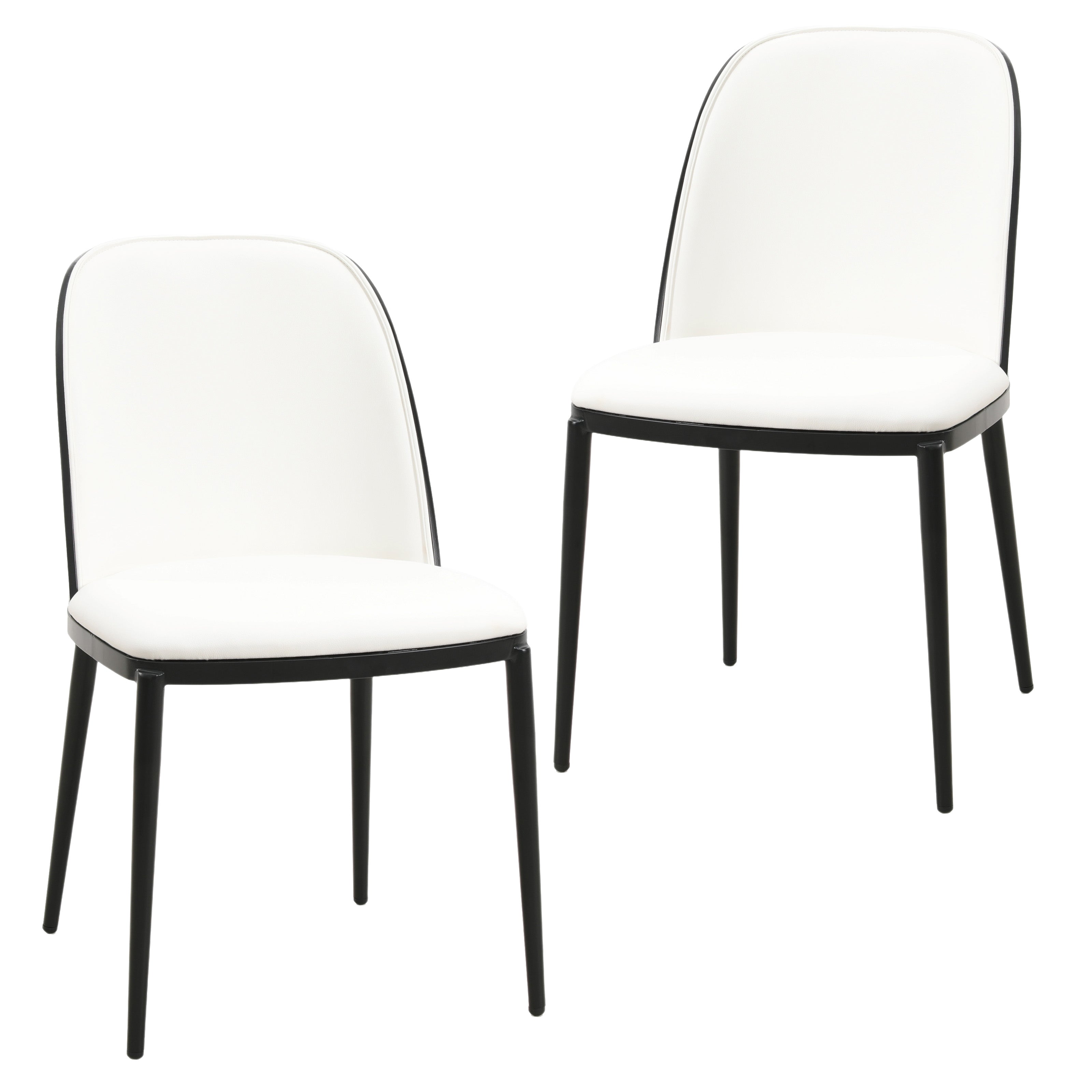 Tule Mid-Century Modern Dining Side Chair with Leather Seat and Steel Frame Set of 2