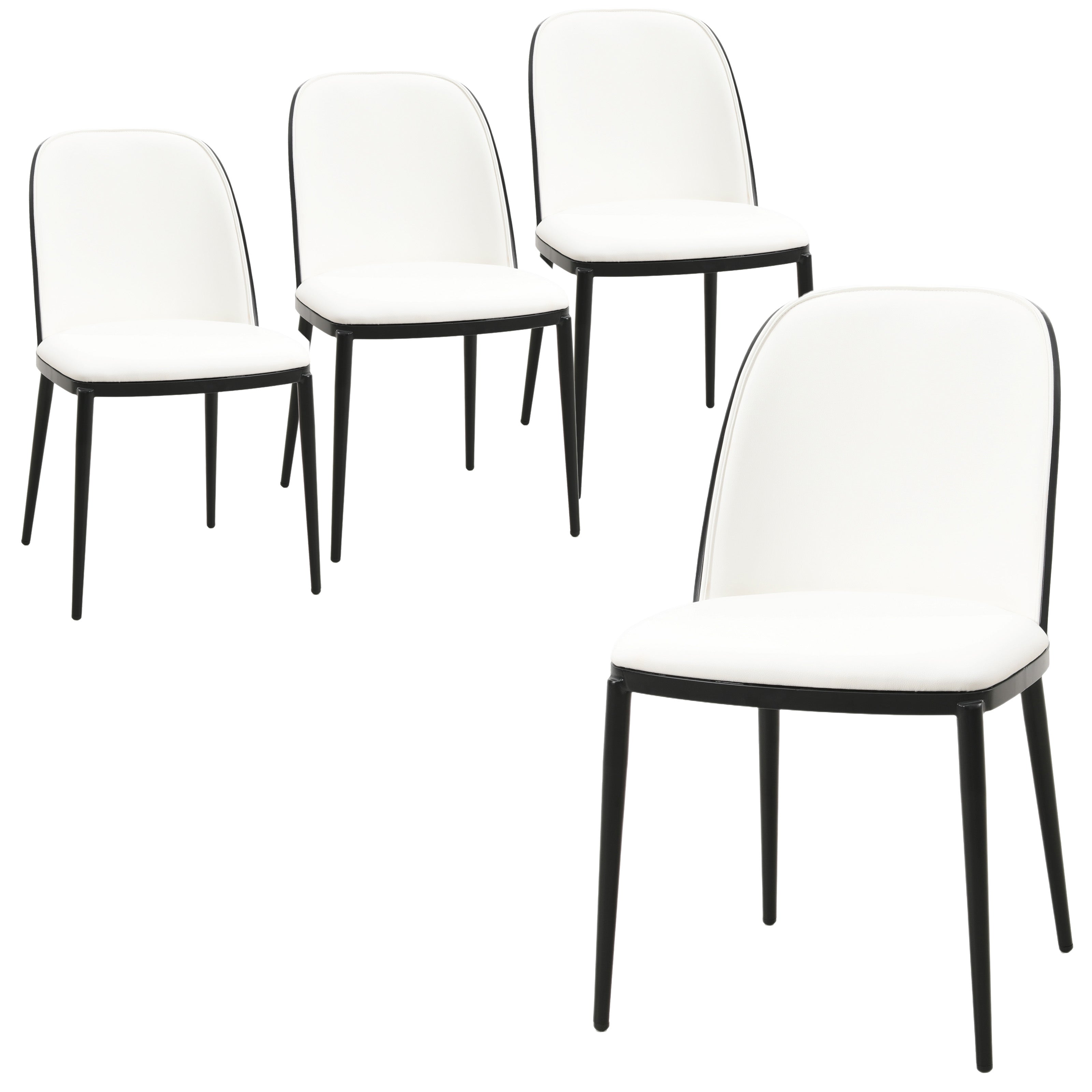 Tule Mid-Century Modern Dining Side Chair with Leather Seat and Steel Frame Set of 4