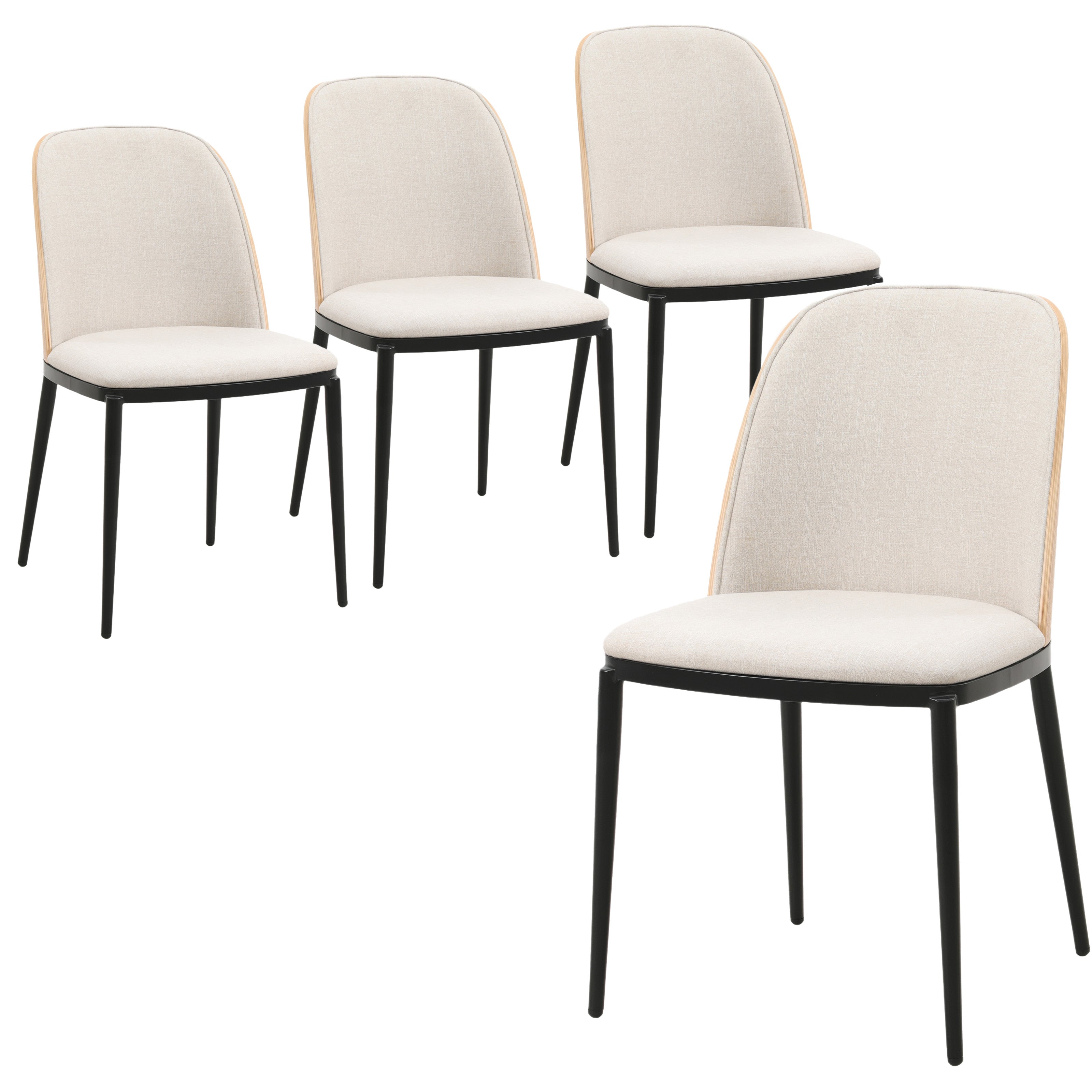 Tule Mid-Century Modern Dining Side Chair with Velvet Seat and Steel Frame Set of 4