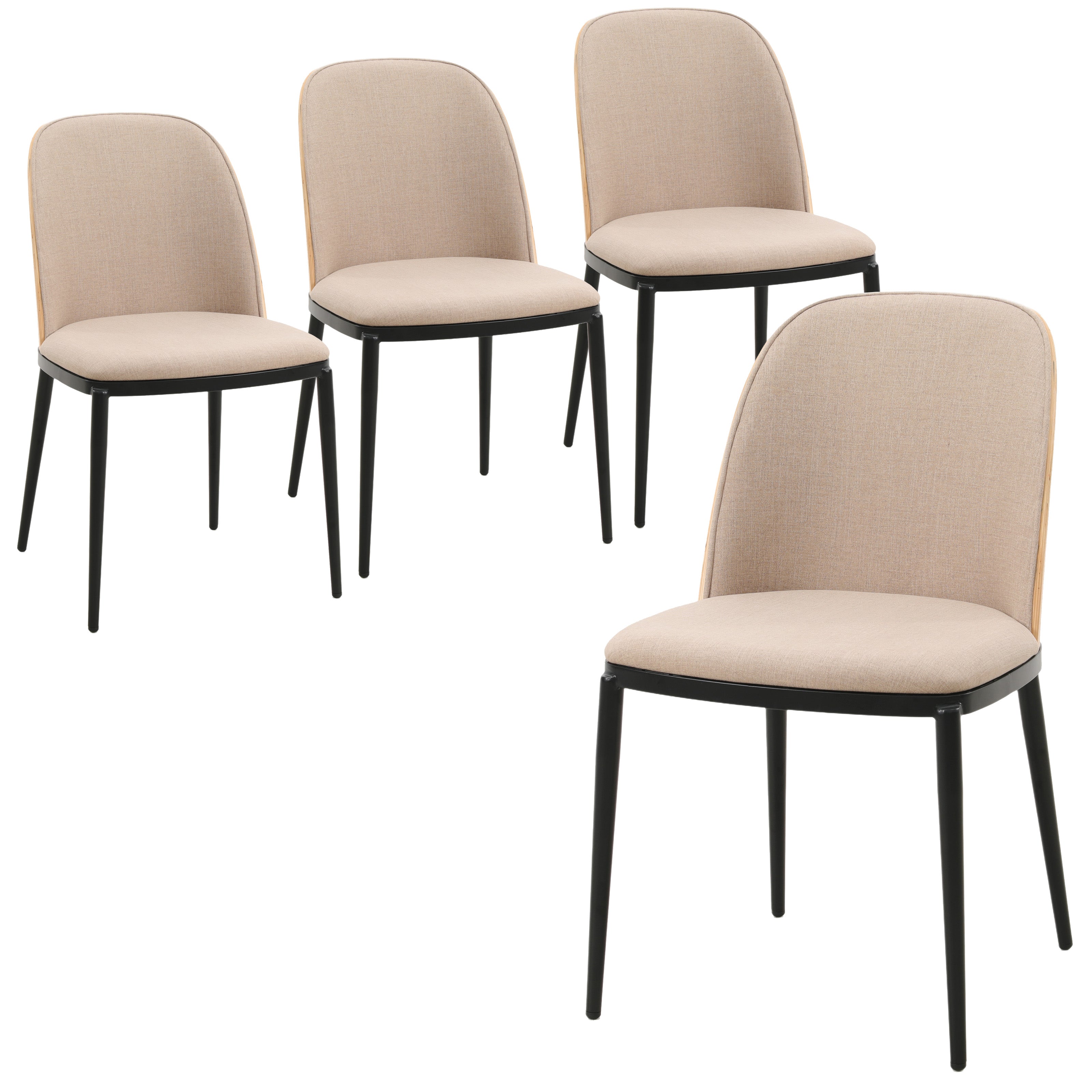 Tule Mid-Century Modern Dining Side Chair with Velvet Seat and Steel Frame Set of 4