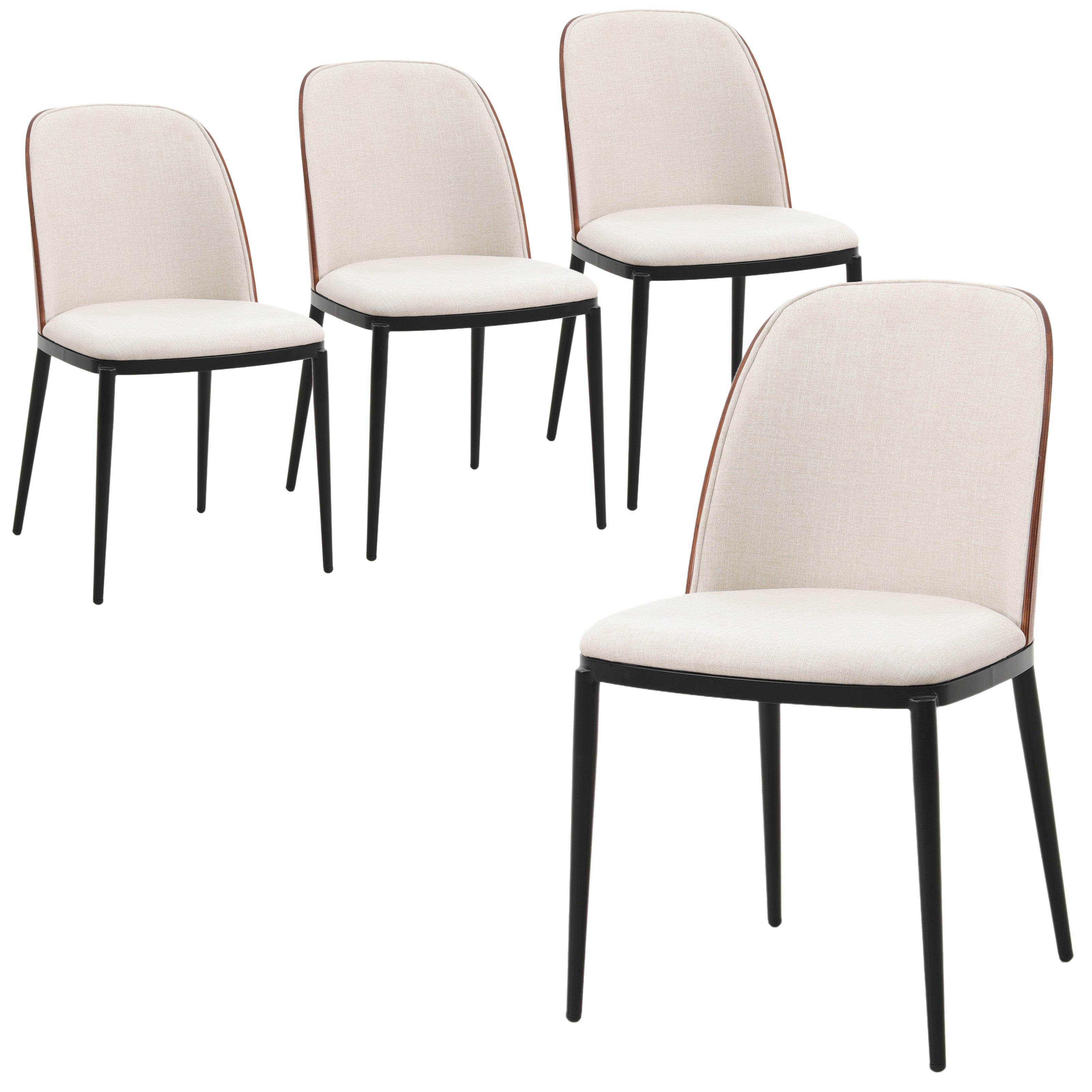 Tule Mid-Century Modern Dining Side Chair with Velvet Seat and Steel Frame Set of 4