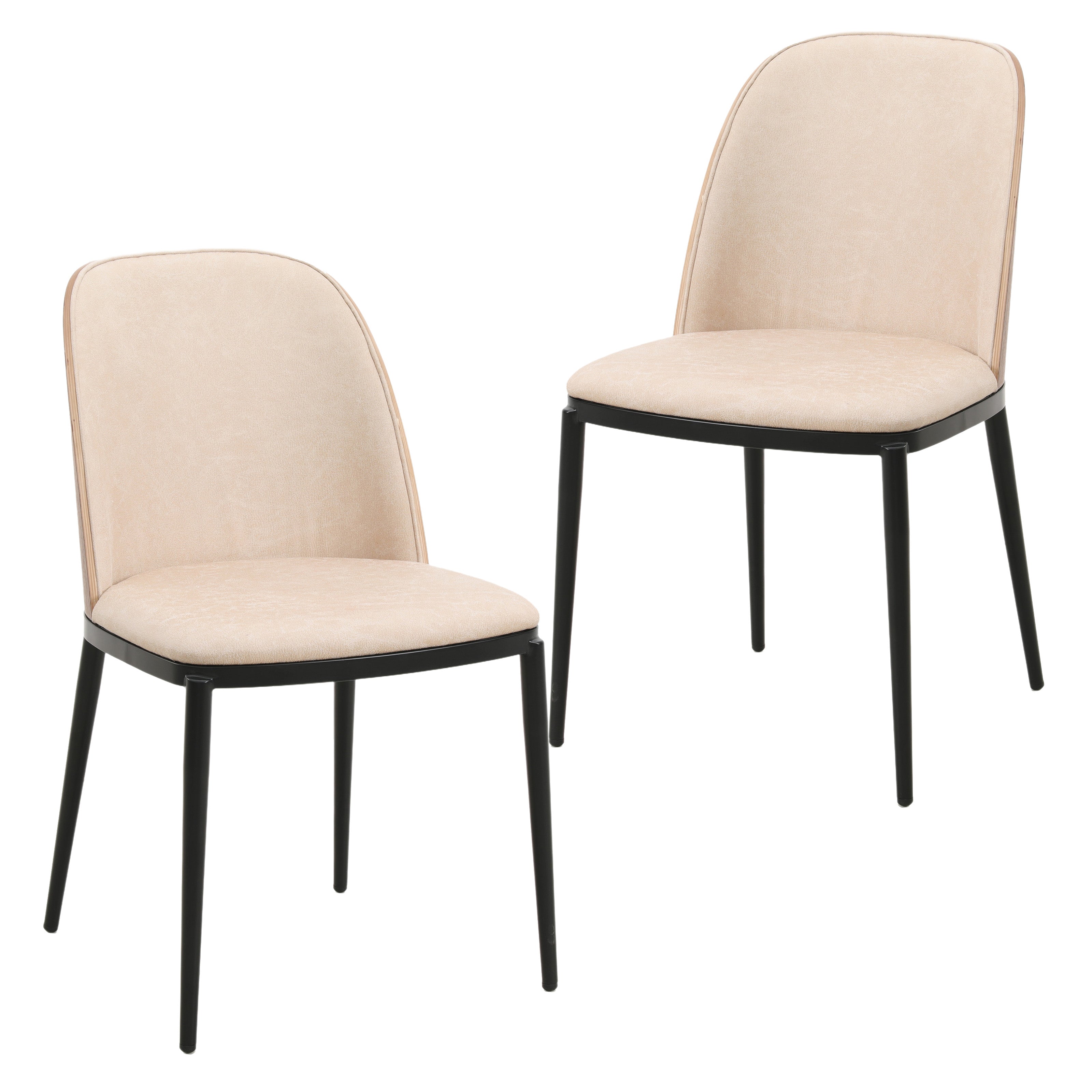 Tule Mid-Century Modern Dining Side Chair with Leather Seat and Steel Frame Set of 2