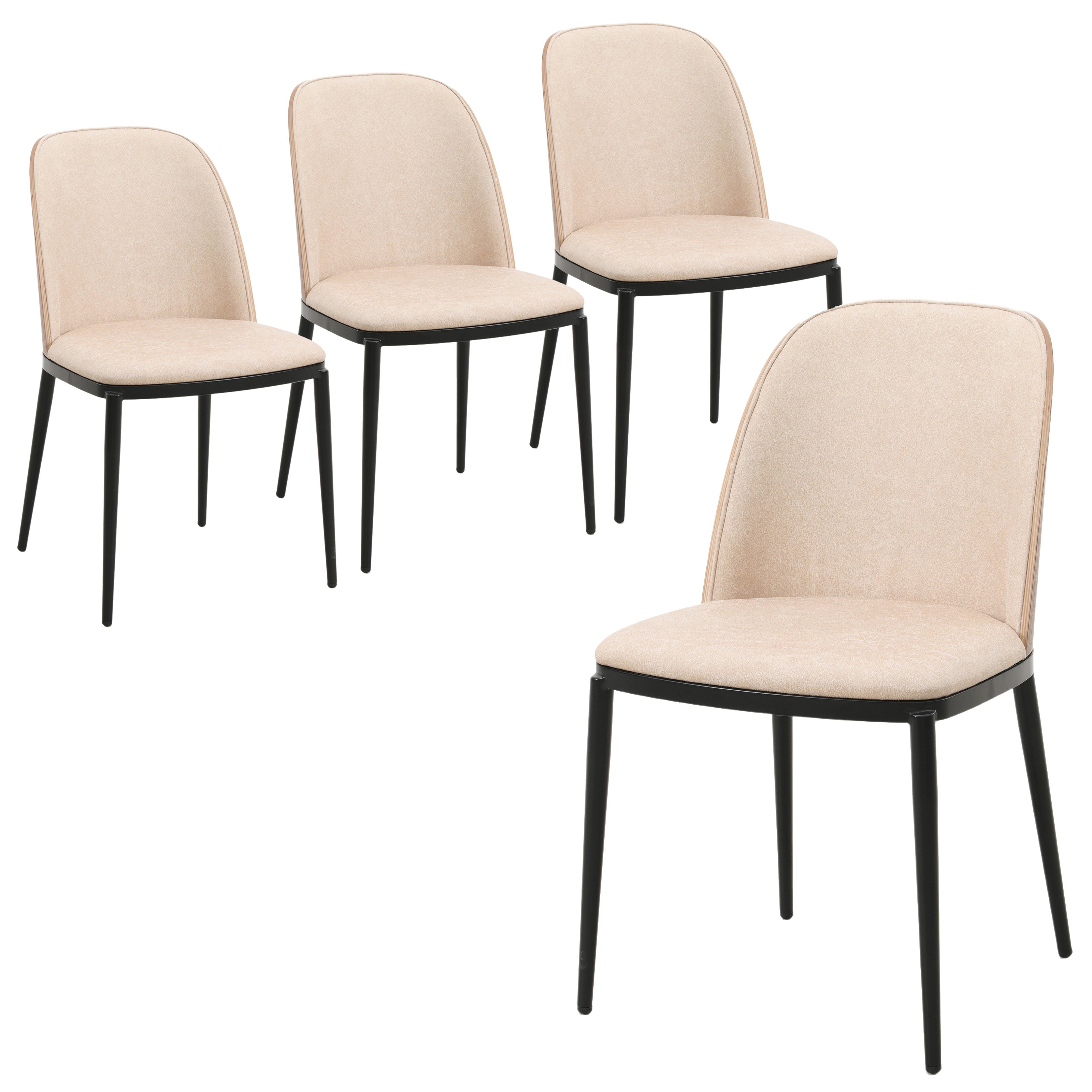 Tule Mid-Century Modern Dining Side Chair with Leather Seat and Steel Frame Set of 4