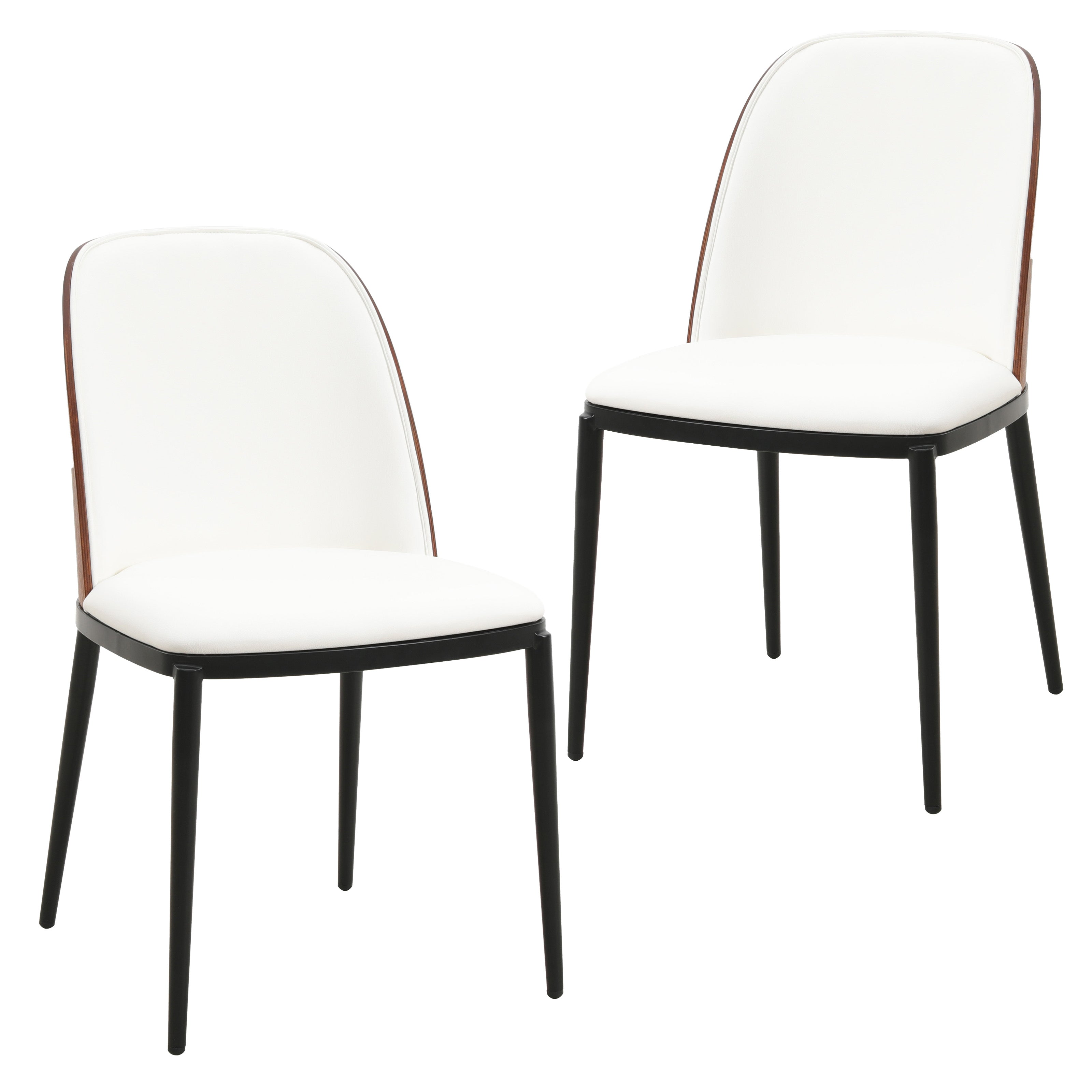 Tule Mid-Century Modern Dining Side Chair with Leather Seat and Steel Frame Set of 2