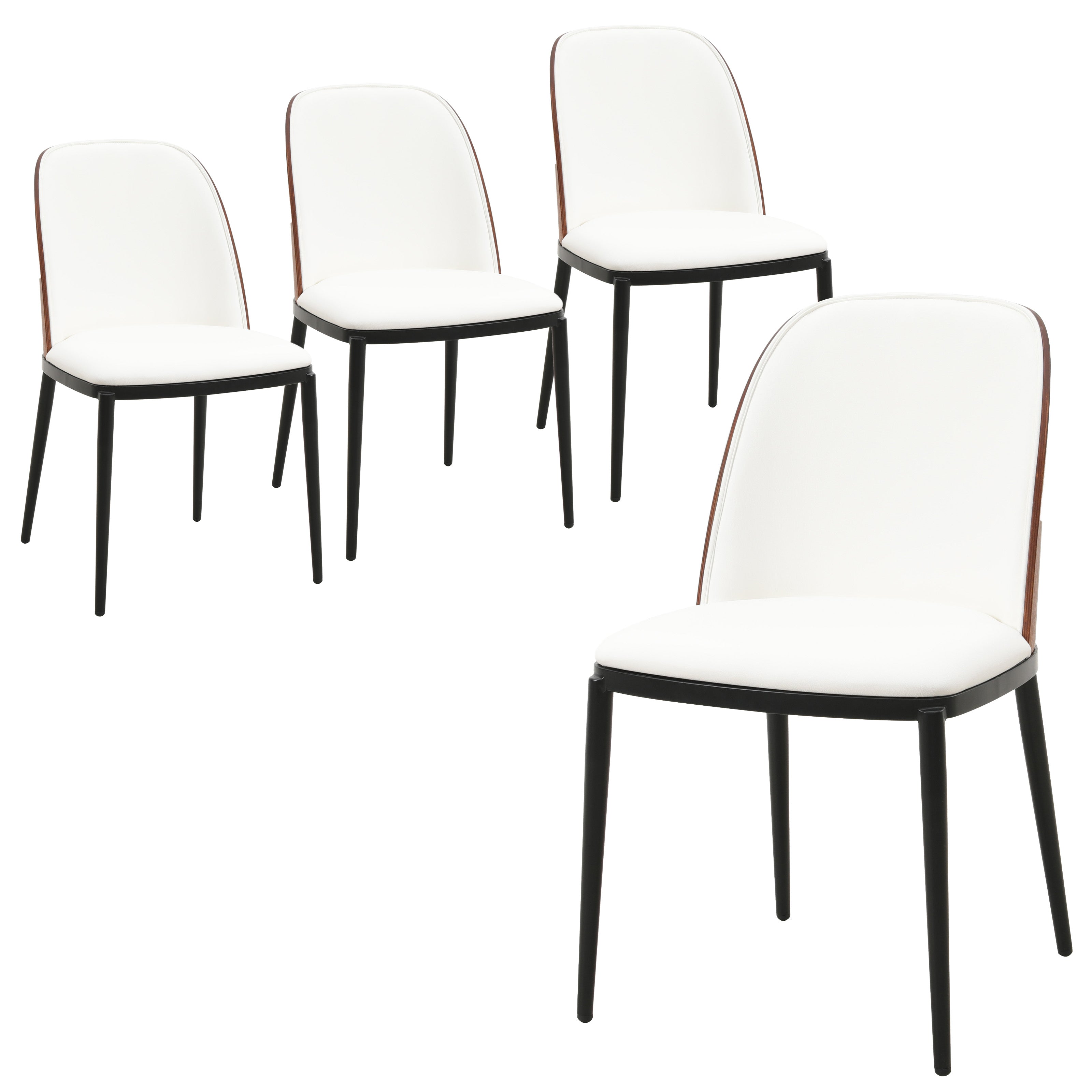 Tule Mid-Century Modern Dining Side Chair with Leather Seat and Steel Frame Set of 4