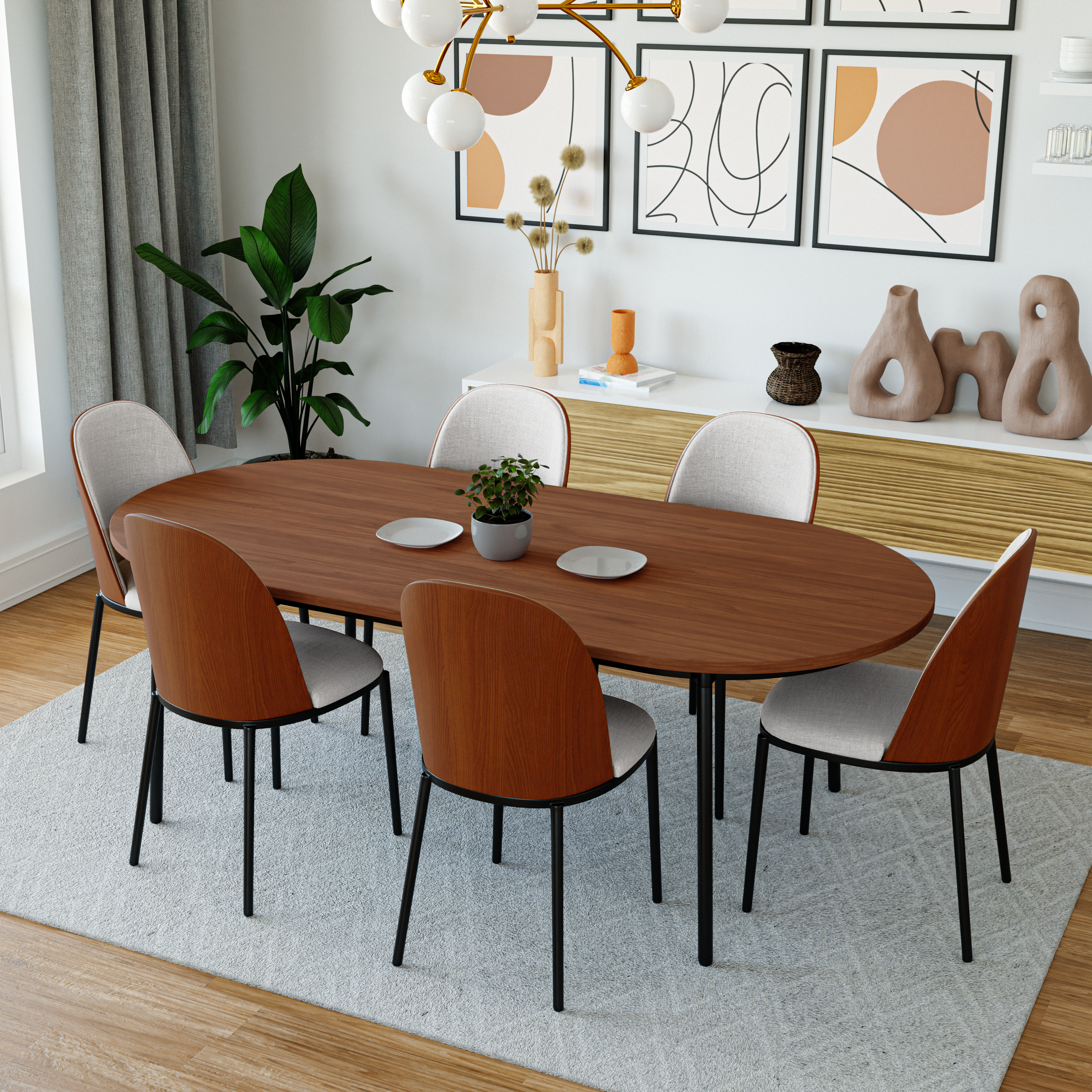 Tule Mid-Century Modern Dining Side Chair with Leather Seat and Steel Frame Set of 4