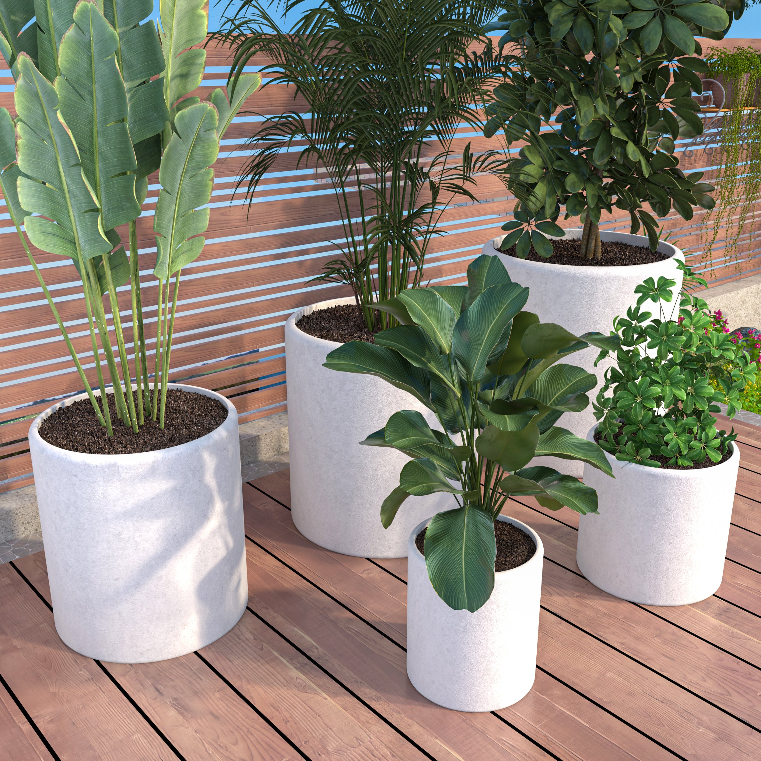 Tundra Series Poly Stone Planter Set in Aged Concrete