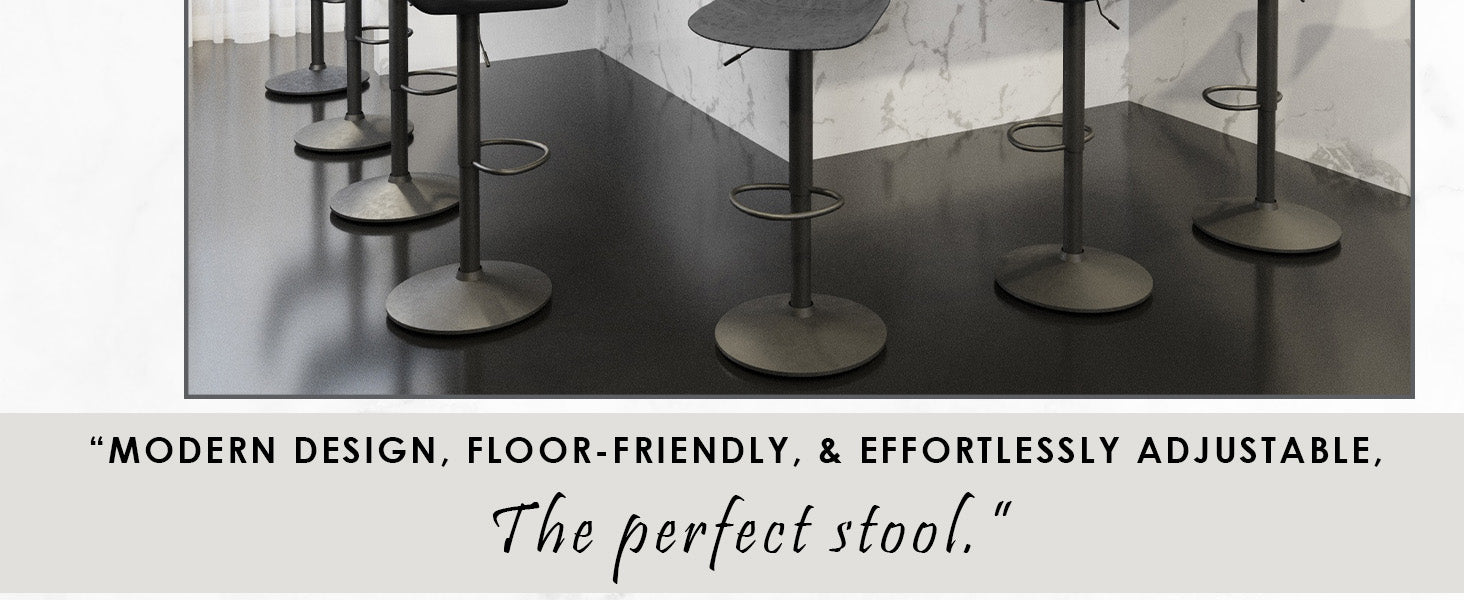 Tilbury Modern Adjustable Bar Stool With Footrest & 360-Degree Swivel in Charcoal Black