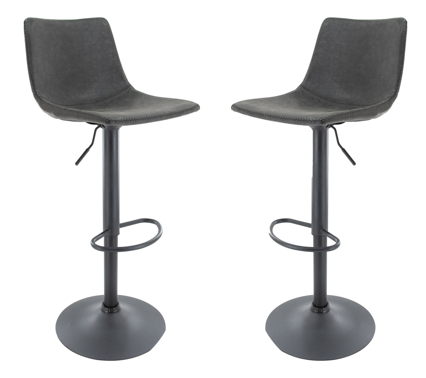 Tilbury Modern Adjustable Bar Stool With Footrest & 360-Degree Swivel Set of 2 in Charcoal Black