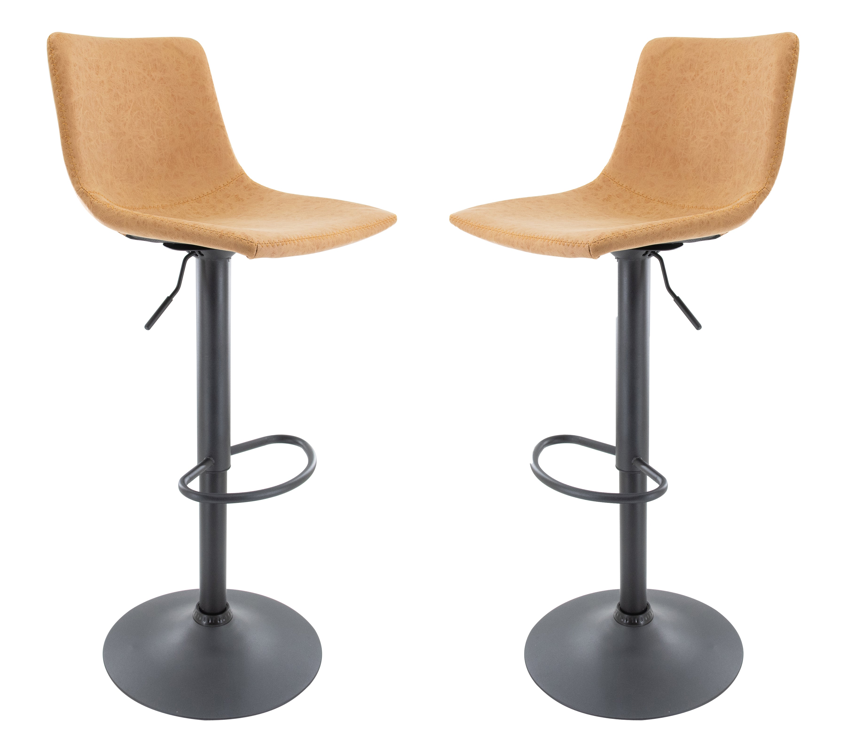 Tilbury Modern Adjustable Bar Stool With Footrest & 360-Degree Swivel Set of 2 in Light Brown