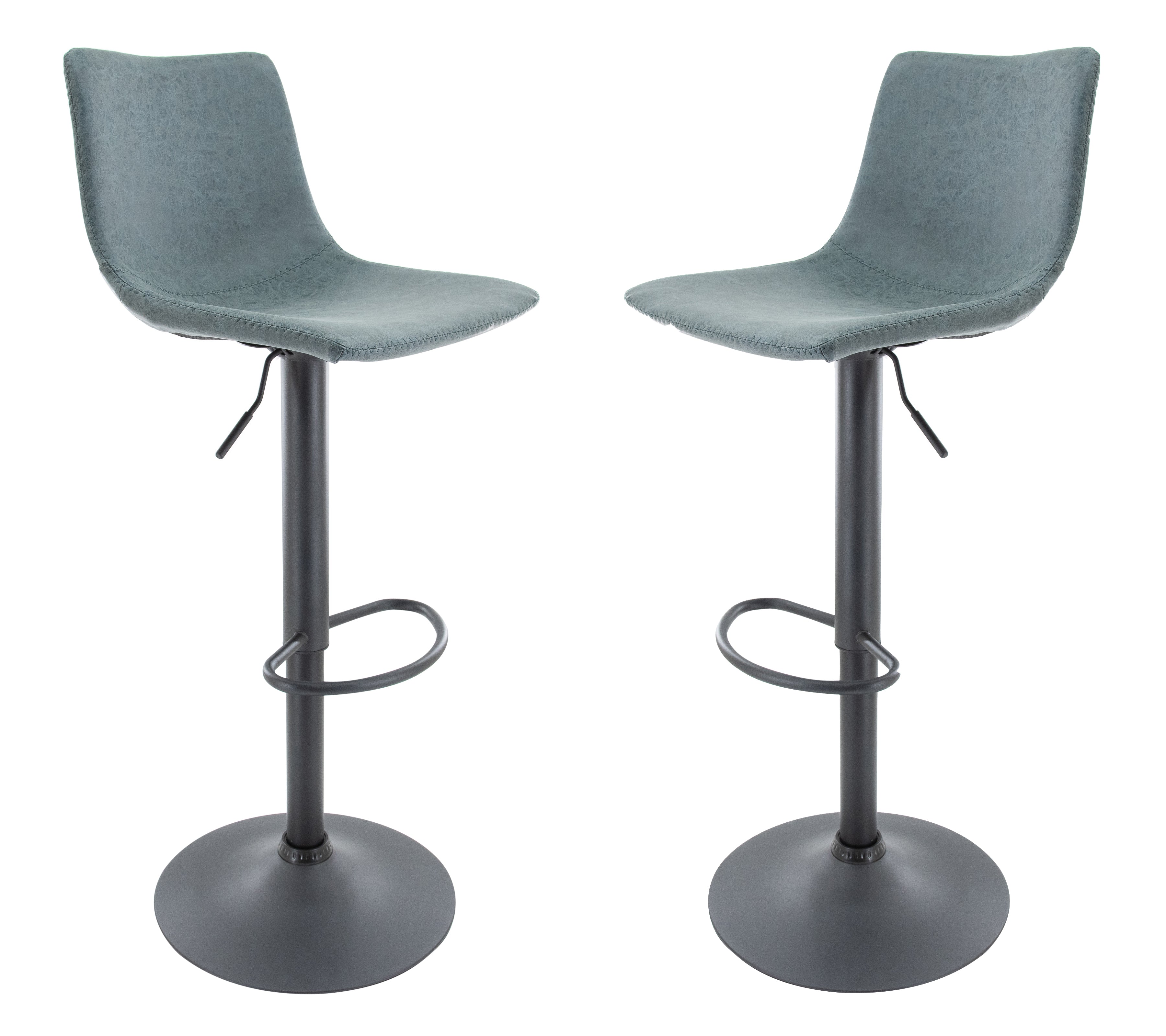 Tilbury Modern Adjustable Bar Stool With Footrest & 360-Degree Swivel Set of 2 in Peacock Blue