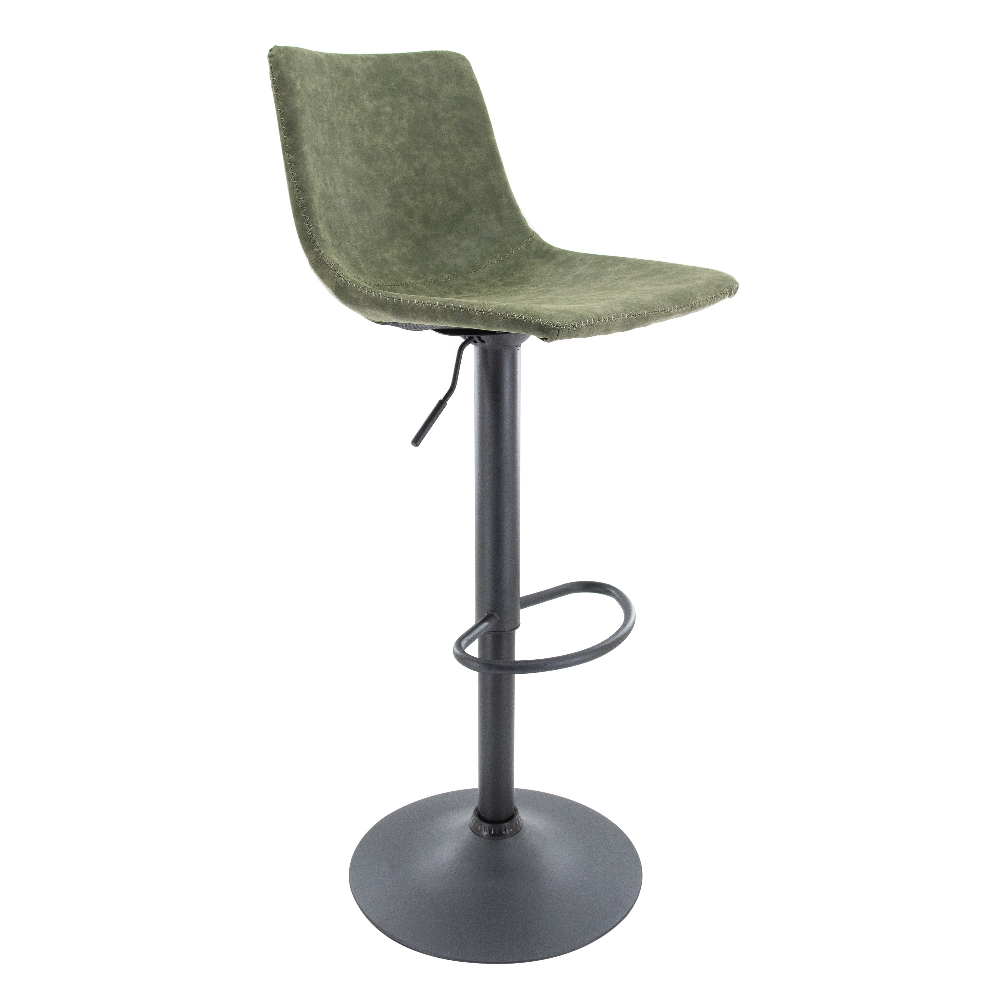 Tilbury Modern Adjustable Bar Stool With Footrest & 360-Degree Swivel in Olive Green