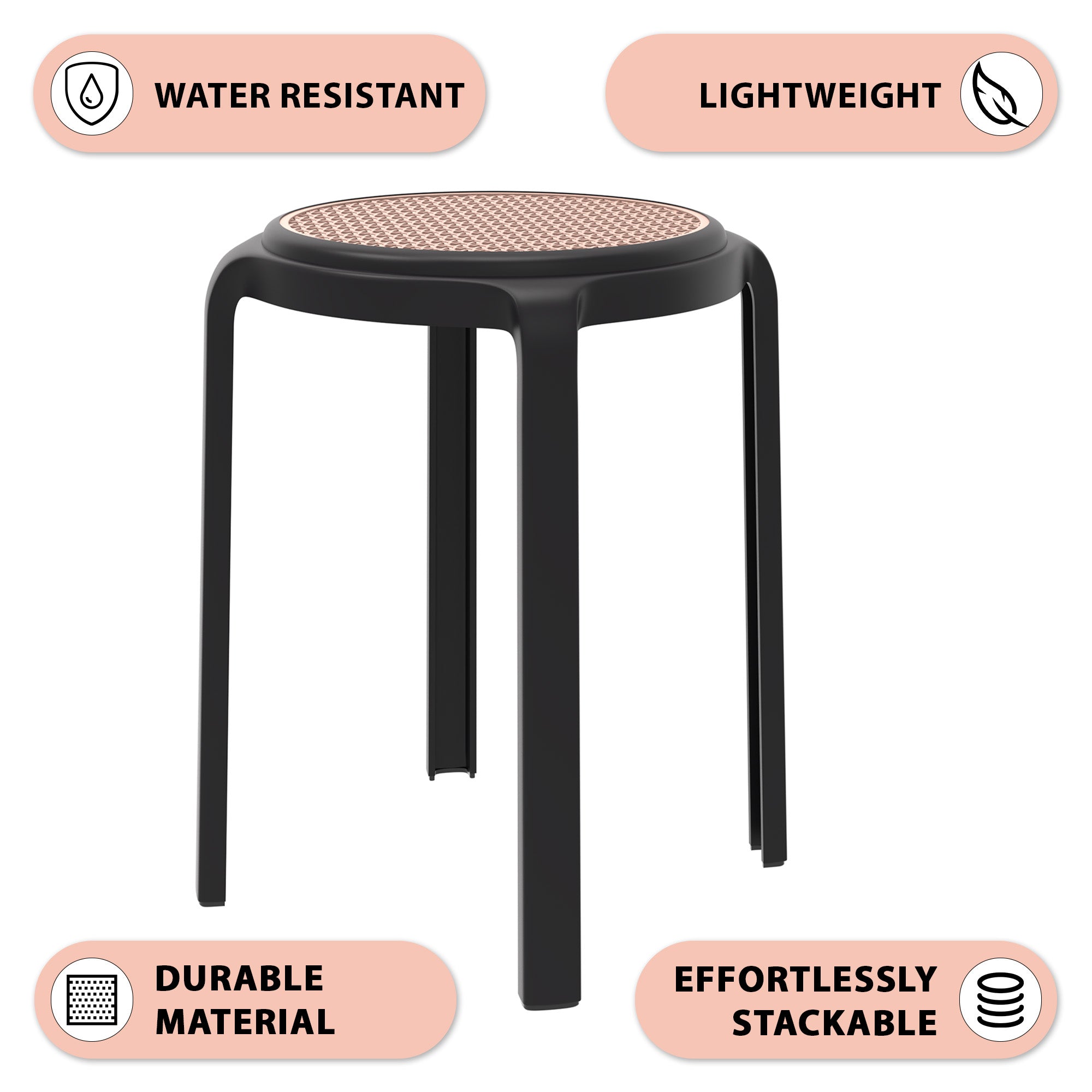 Tresse Series Stackable Round Poly Stool With Wicker Top 13 in Black