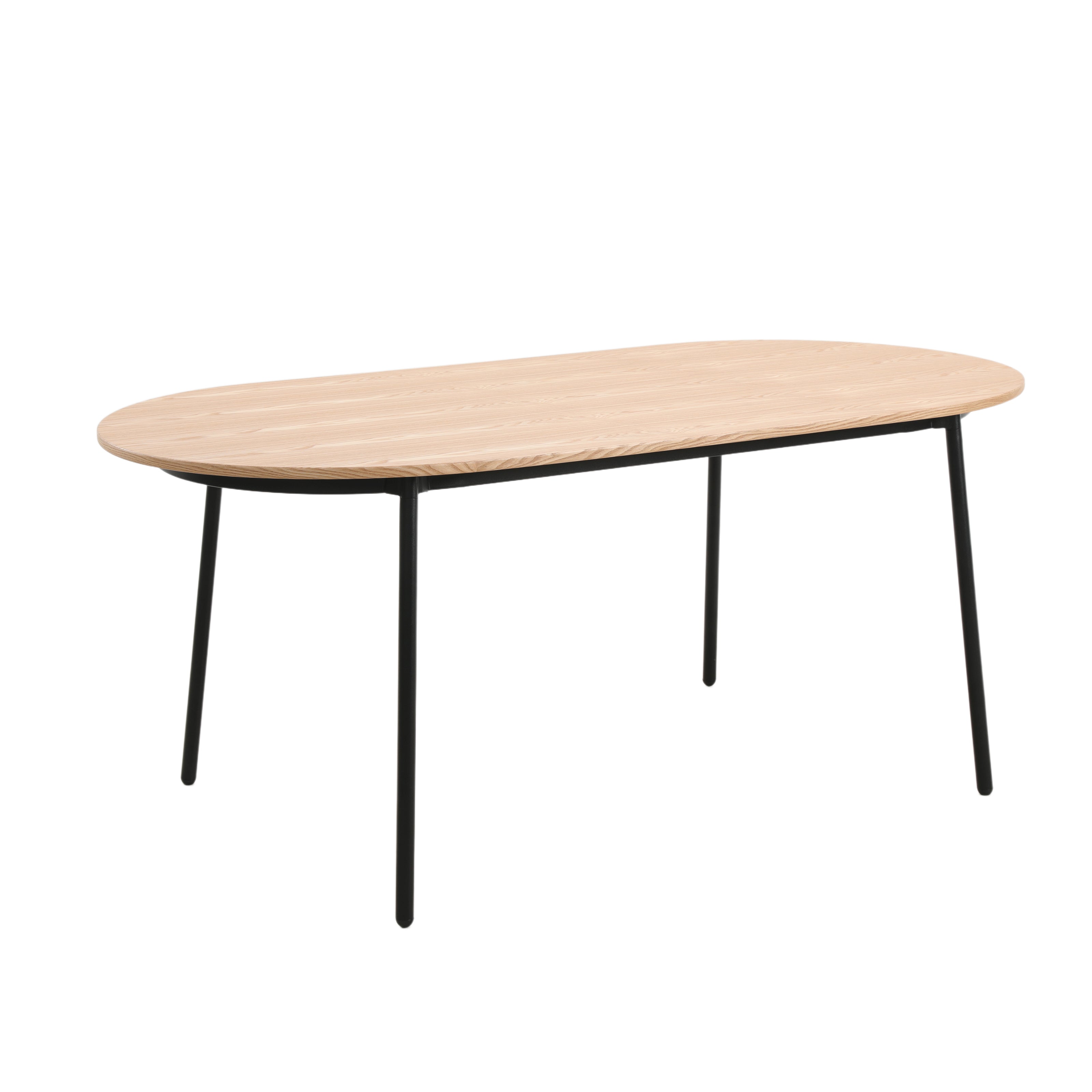 Tule Modern 71" Oval Dining Table with MDF Top and Black Steel Legs in Natural Wood