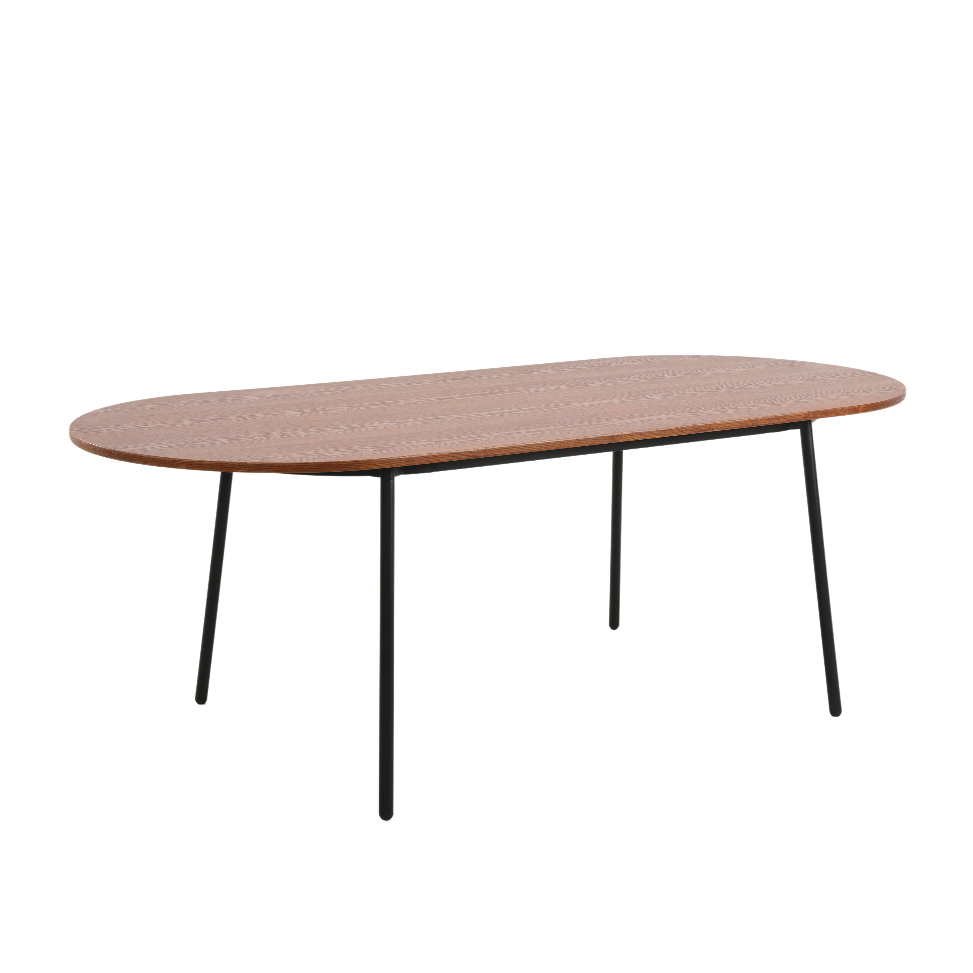 Tule Modern 83" Oval Dining Table with MDF Top and Black Steel Legs in Walnut