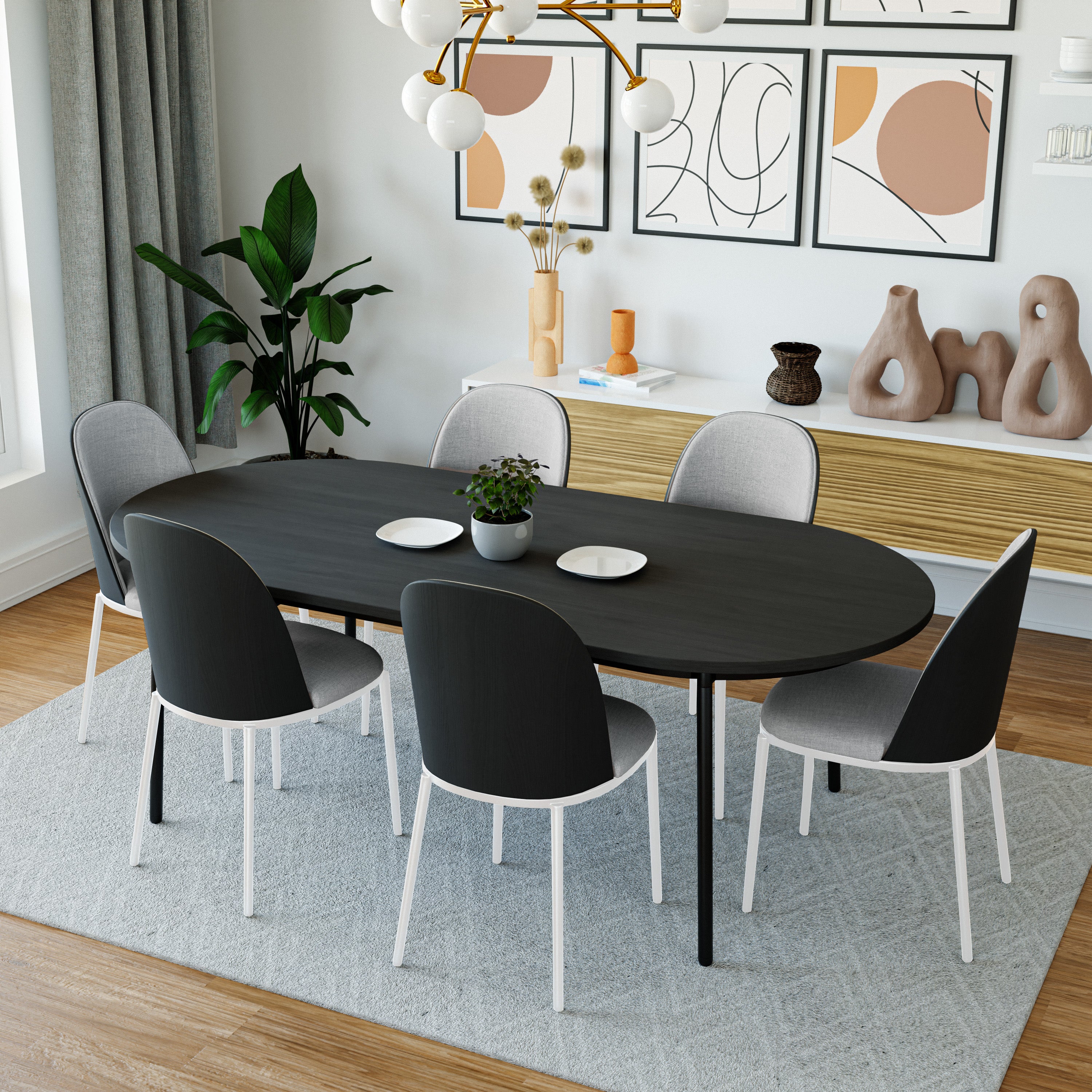 Tule Mid-Century Modern Dining Side Chair with Velvet Seat and White Powder-Coated Steel Frame